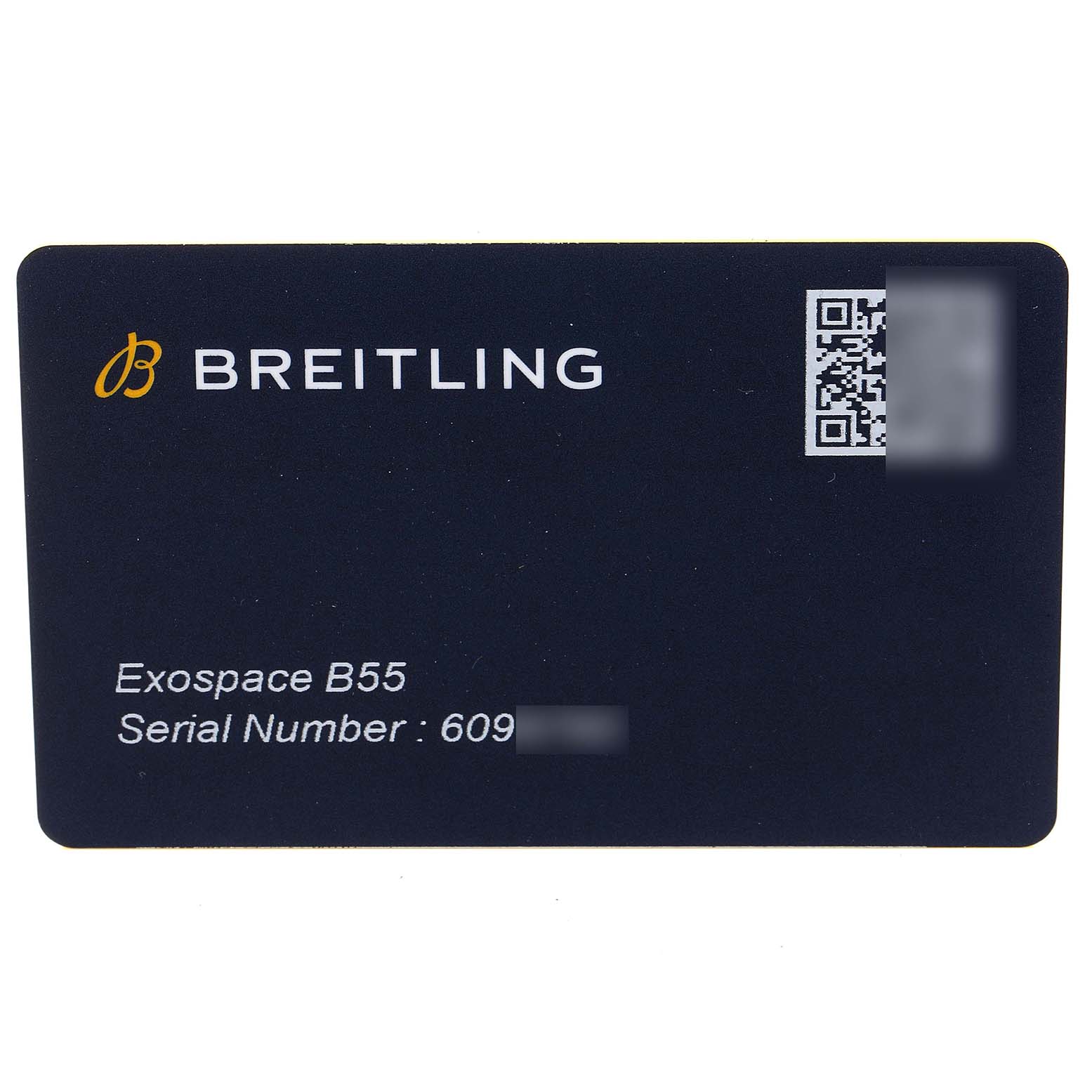 The image shows a warranty card for the Breitling Exospace B55, a Professional Series model.