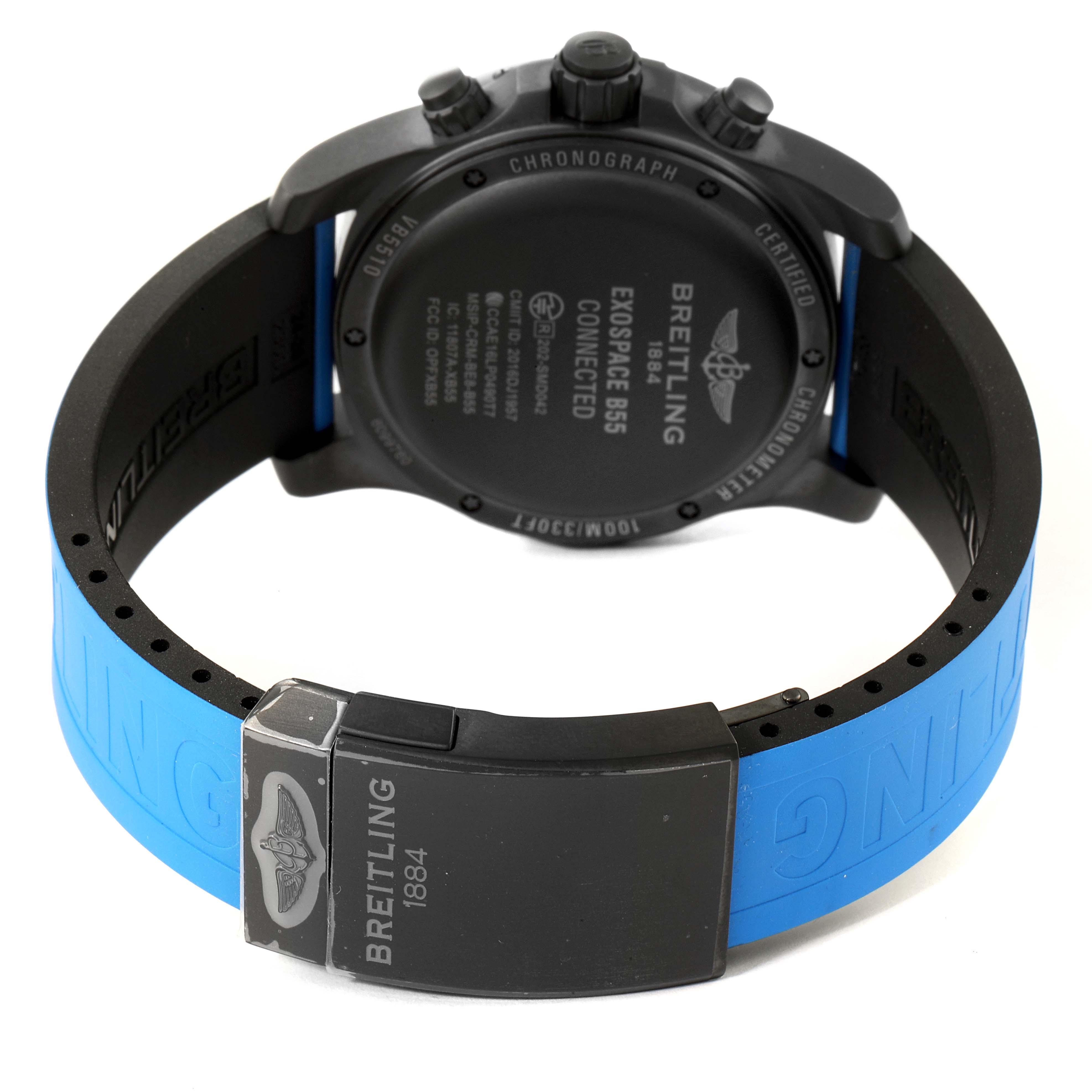 The image shows the back view and clasp of a Breitling Professional Series VB5510 Men's Titanium Black Dial VB5510 Men's Titanium Black Dial Exospace B55 watch.