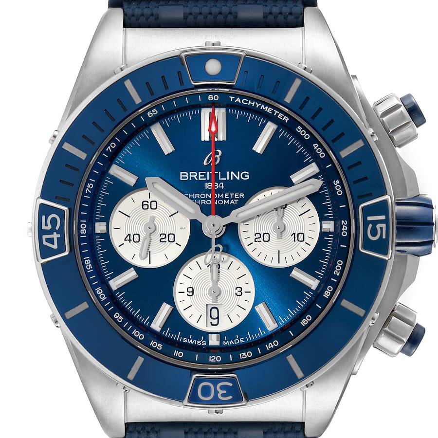 Breitling Super Chronomat B01 Blue Dial Steel Mens Watch AB0136 Box Card SwissWatchExpo