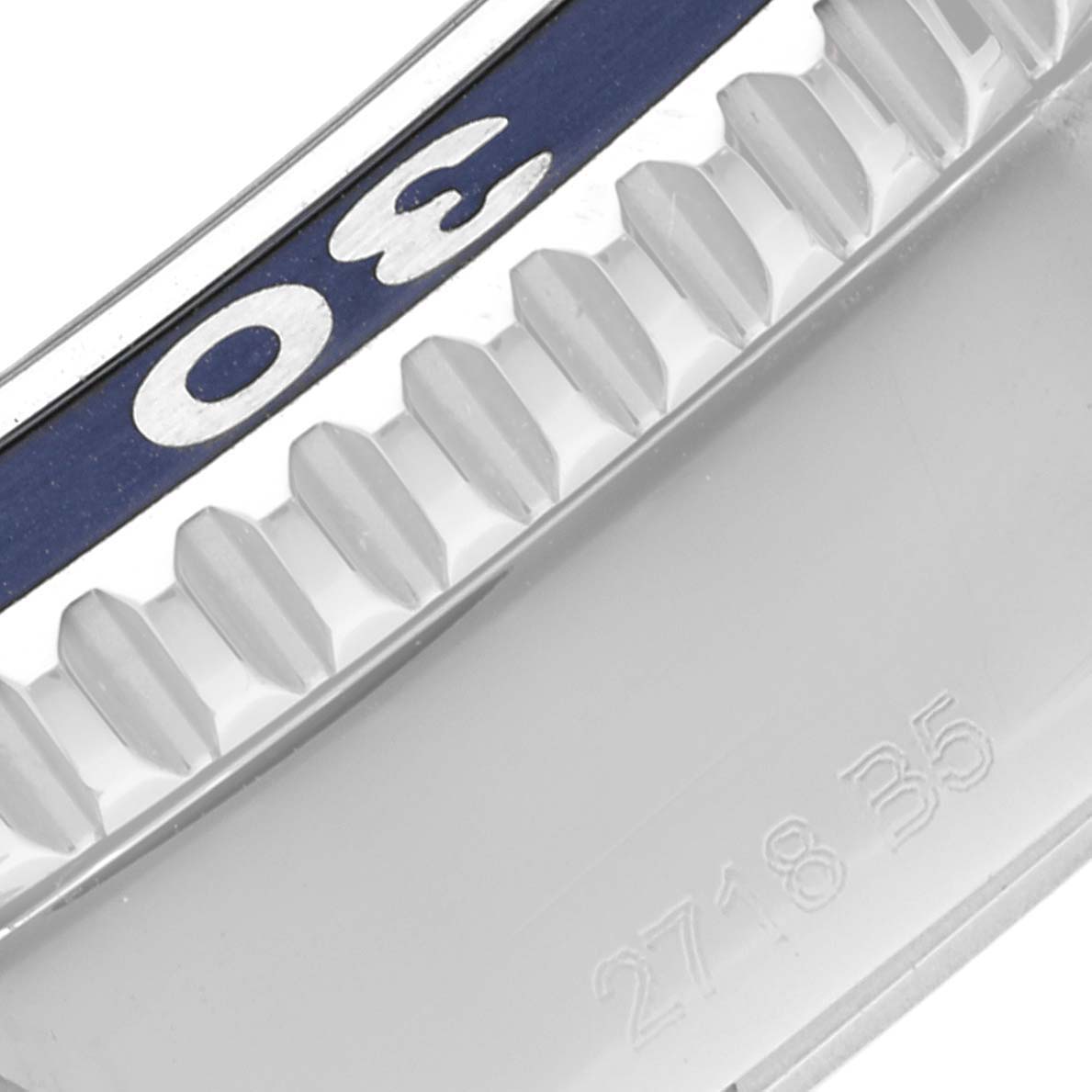 This close-up image shows the bezel and part of the edge of the case of a Breitling Superocean A17365 Men's Stainless Steel Blue Dial A17365 Men's Stainless Steel Blue Dial watch.