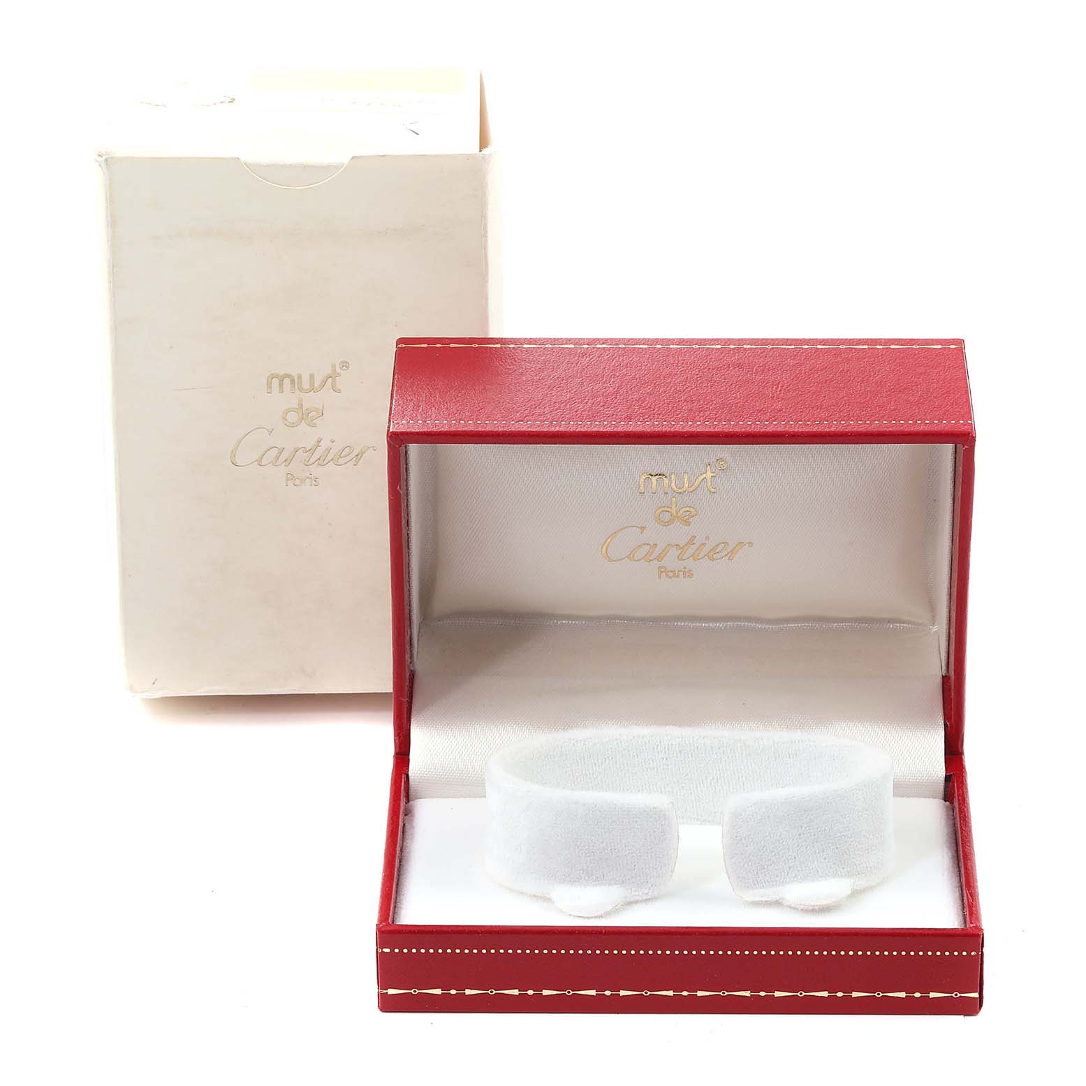 The image shows the box and display case for the Cartier Panthere W25029B6 Women's Steel and Gold (two tone) Silver Dial W25029B6 Women's Steel and Gold (two tone) Silver Dial watch, with the display insert inside the red case.