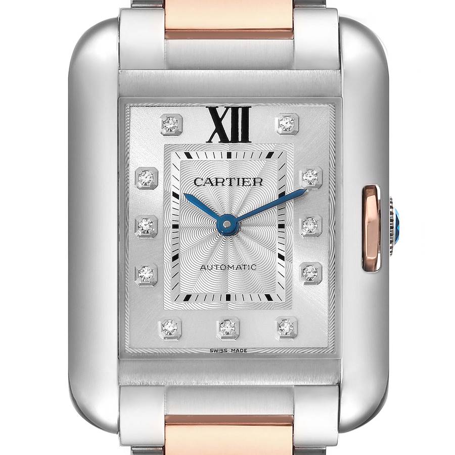 Cartier Tank Anglaise Steel Rose Gold Diamond Ladies Watch WT100025 Box Papers SwissWatchExpo