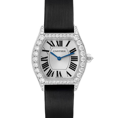 Photo of Cartier Tortue 18k White Gold Diamond Black Strap Ladies Watch WA507231