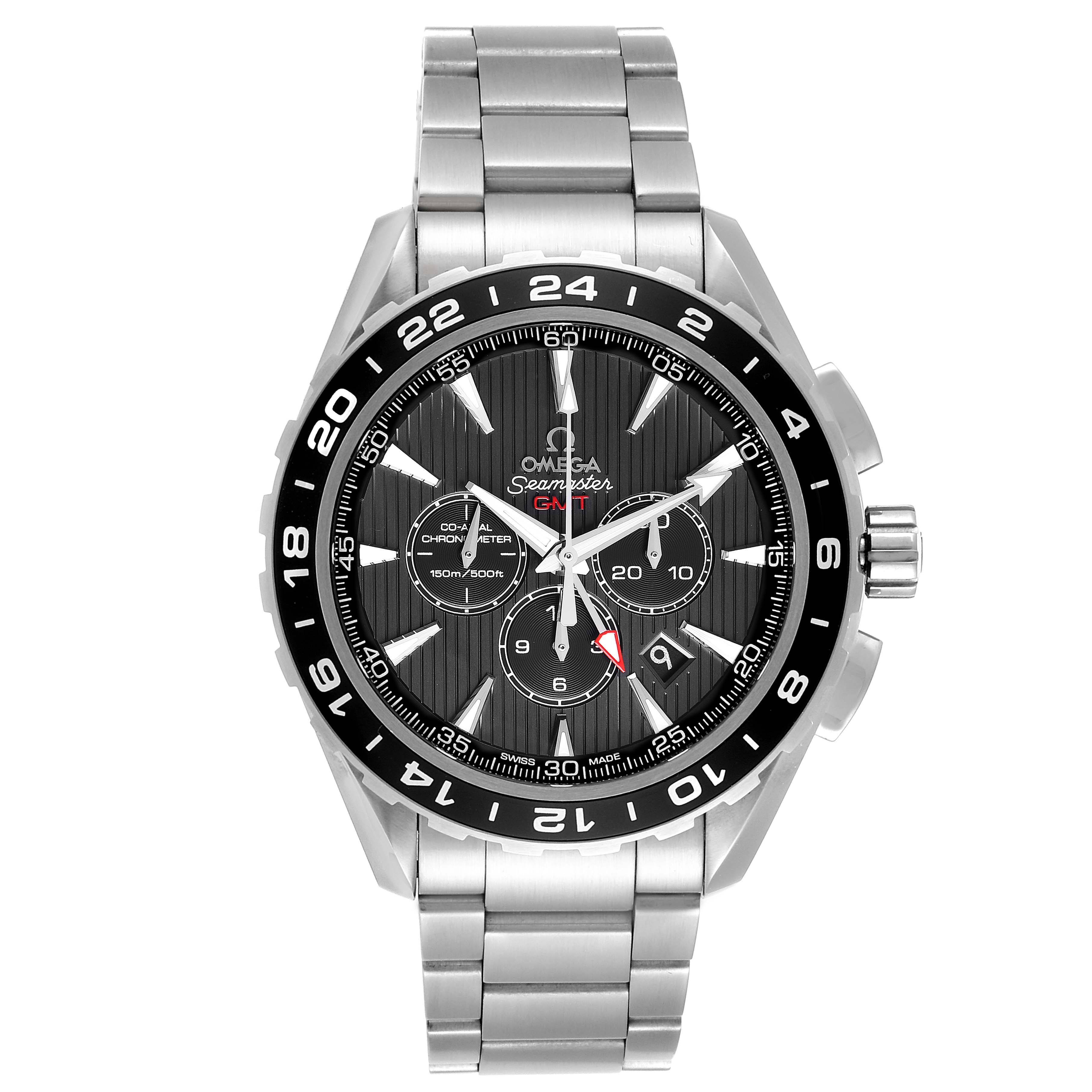 This image shows a front view of the Omega Aqua Terra 231.10.44.52.06.001 Men's Stainless Steel Grey Dial 231.10.44.52.06.001 Men's Stainless Steel Grey Dial watch, displaying the face, bezel, and metal strap.