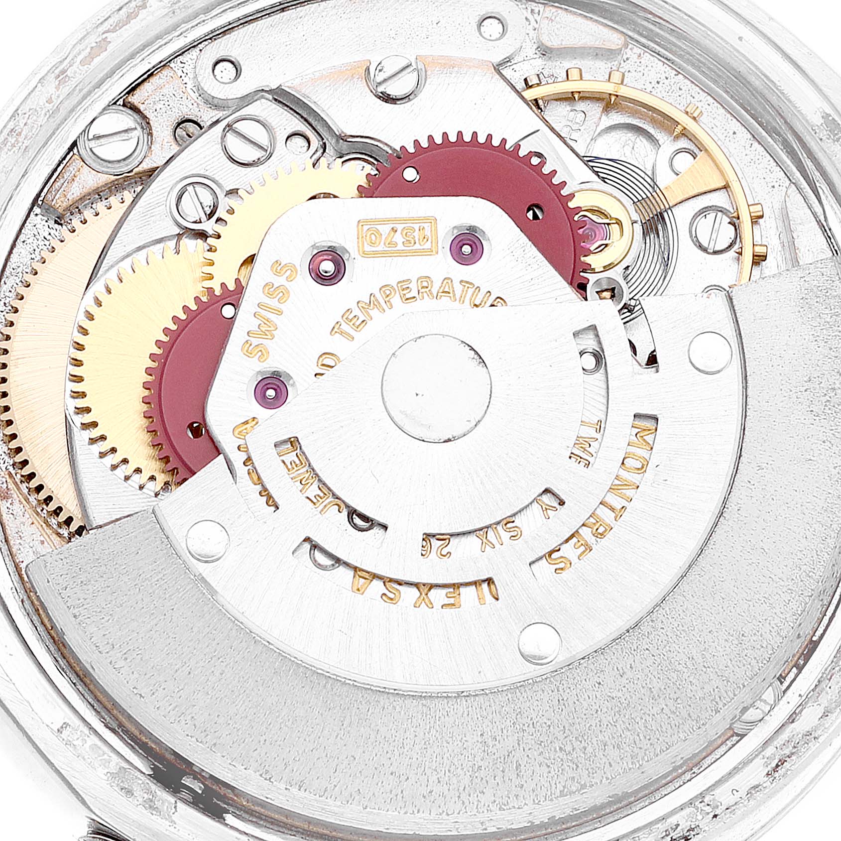 The image shows the inner mechanical parts of the Rolex Vintage Collection 1500 Men's Stainless Steel Grey Dial 1500 Men's Stainless Steel Grey Dial watch, viewed from the back.