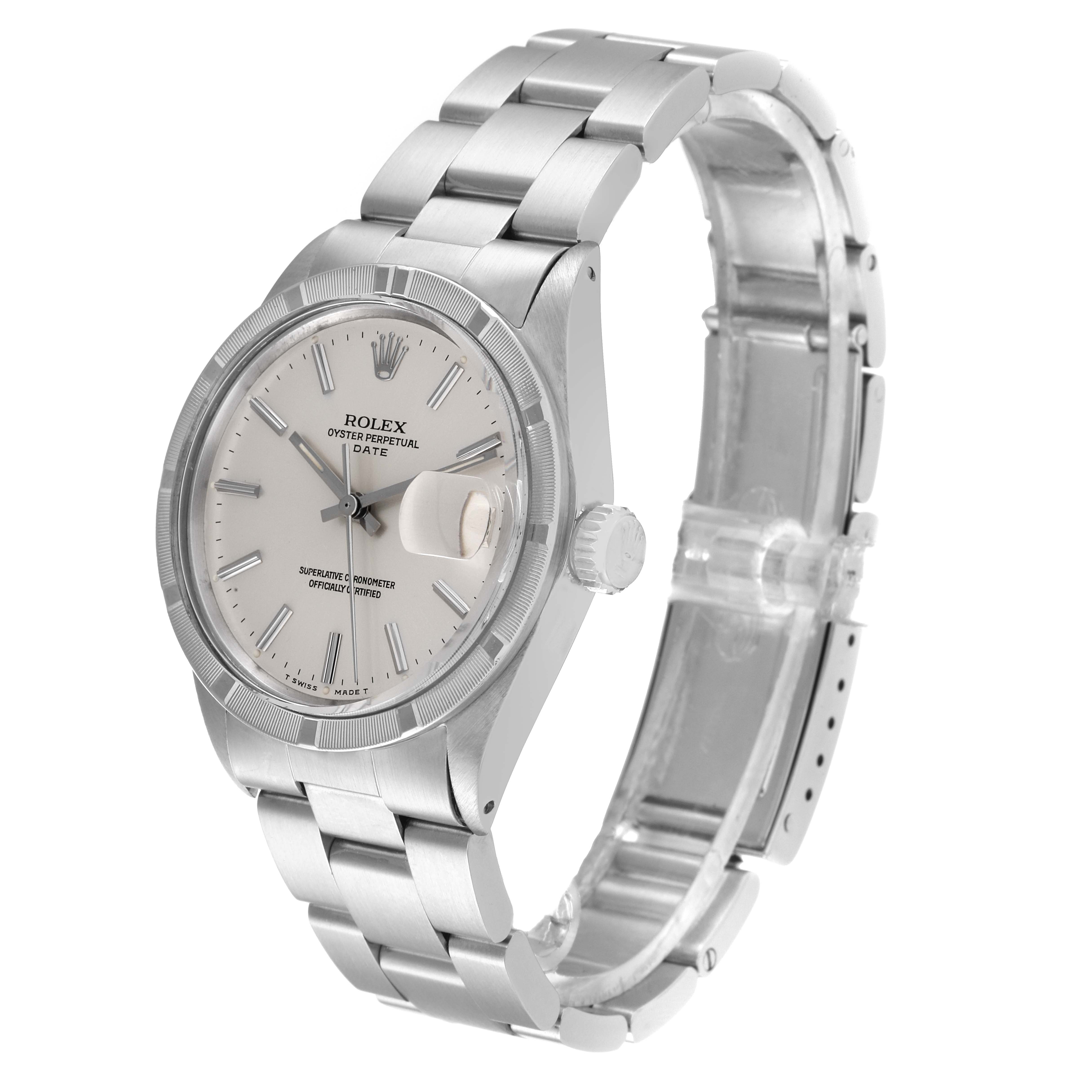 The Rolex Vintage Collection 1501 Men
s Stainless Steel Silver Dial 1501 Men
s Stainless Steel Silver Dial watch is shown at a three-quarter angle, highlighting the bezel, dial, case, and part of the bracelet.