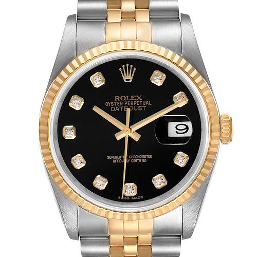 Photo of Rolex Datejust 18k Steel Yellow Gold Black Diamond Mens Watch 16233