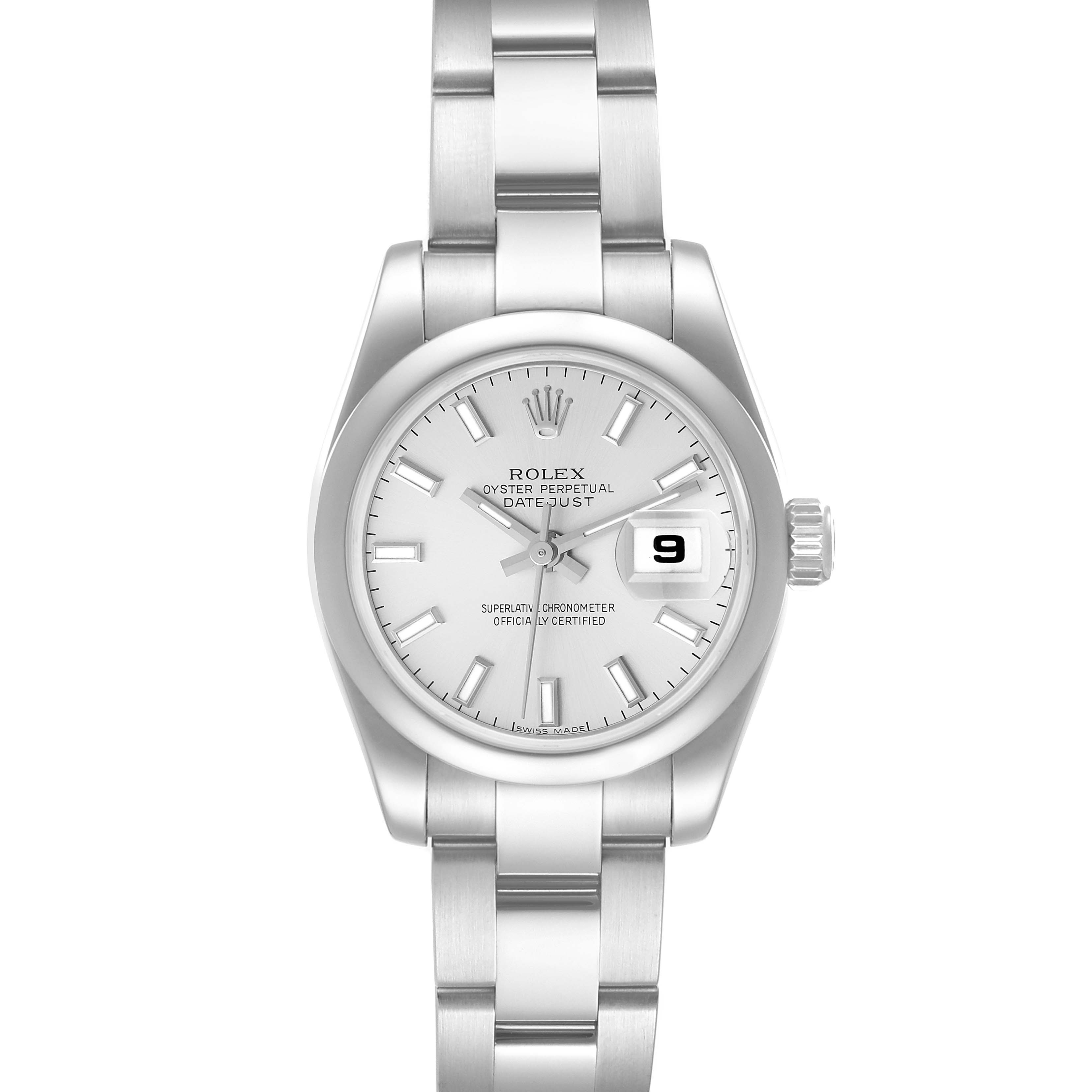 The image shows a Rolex Datejust 179160 Women's Stainless Steel Silver Dial 179160 Women's Stainless Steel Silver Dial watch, viewed from the front, displaying the dial, case, and part of the bracelet.