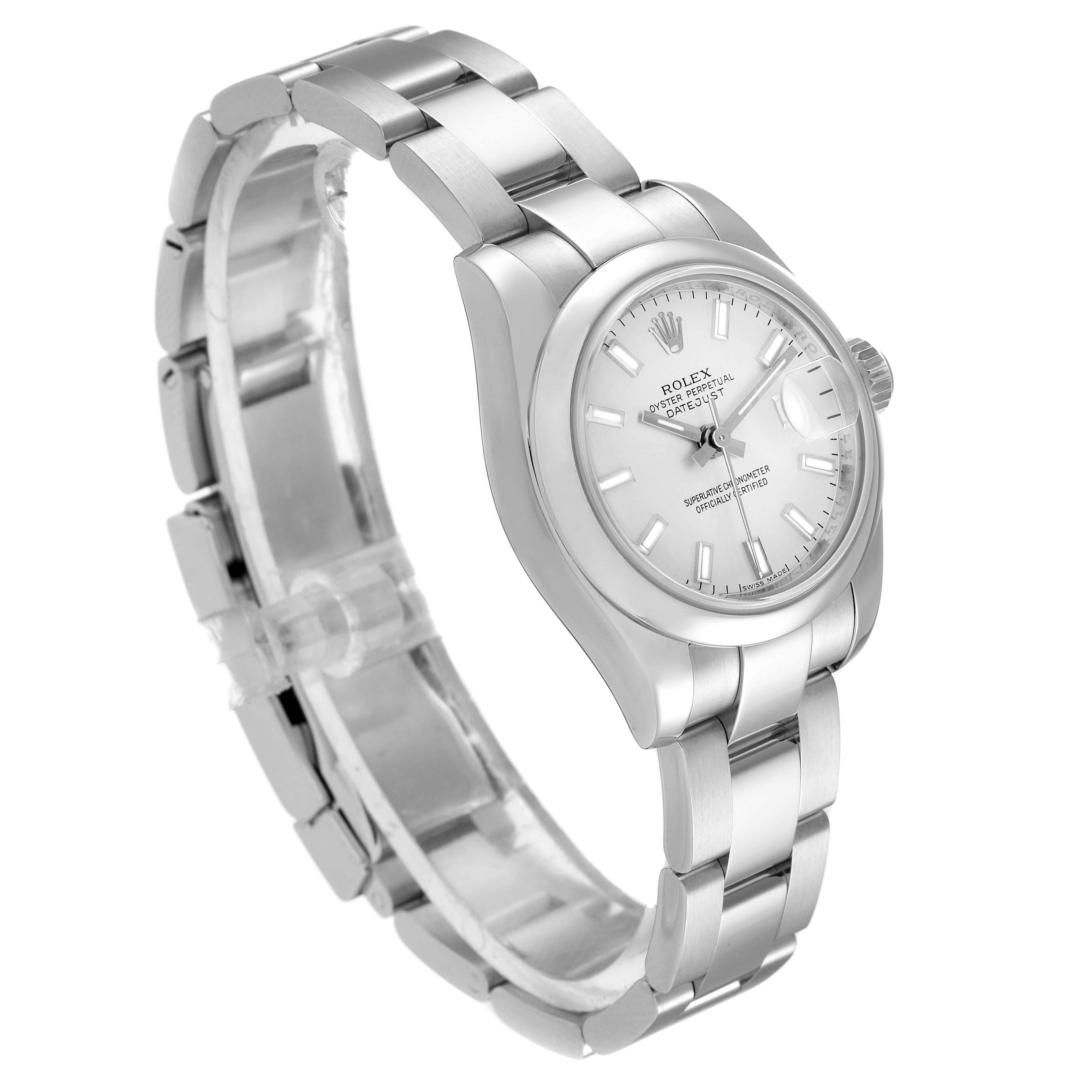 The image shows a side angle of a Rolex Datejust 179160 Women's Stainless Steel Silver Dial 179160 Women's Stainless Steel Silver Dial model, highlighting the bracelet, case, dial, and crown.