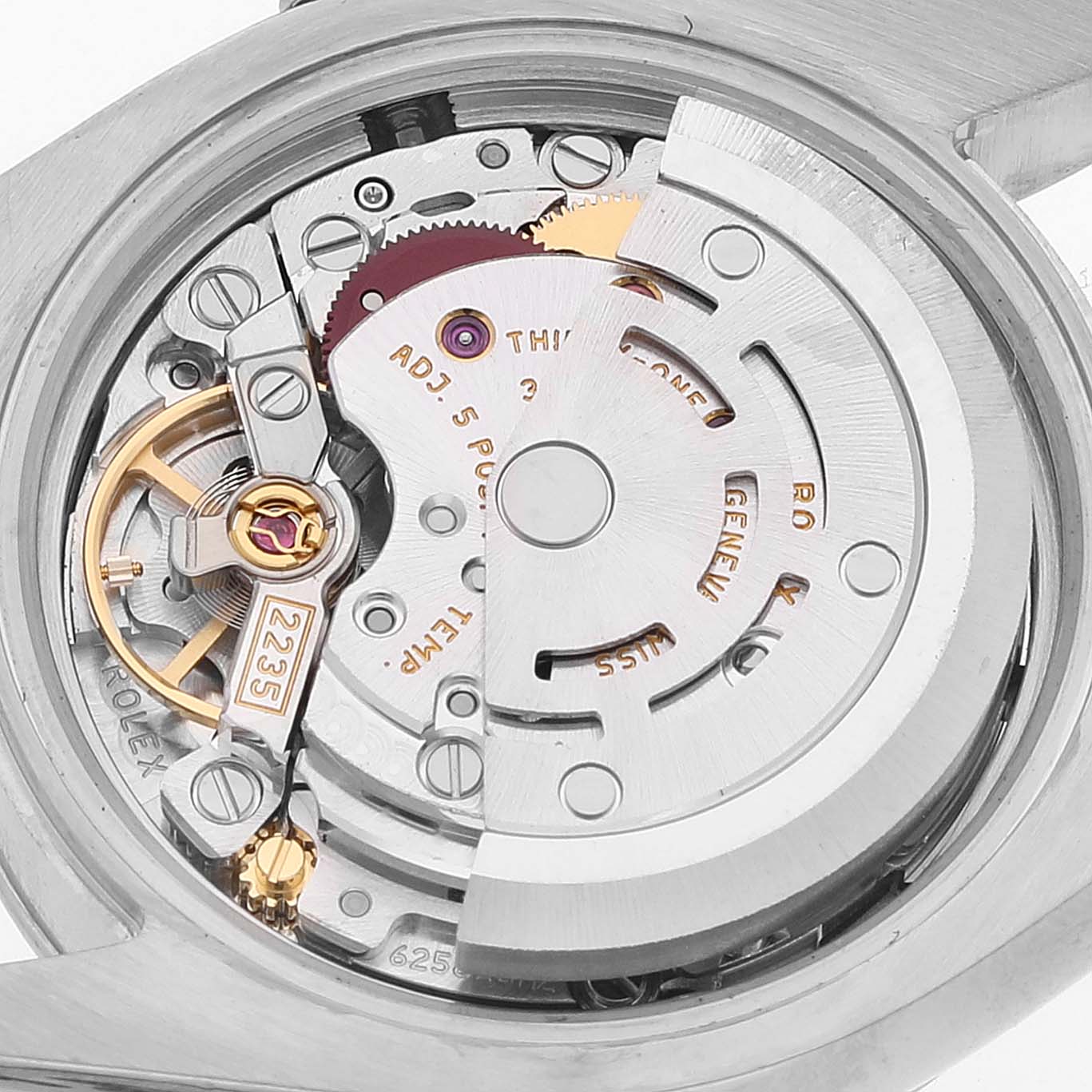 This is a close-up view of the movement mechanism inside the Rolex Datejust 179160 Women's Stainless Steel Silver Dial 179160 Women's Stainless Steel Silver Dial watch.