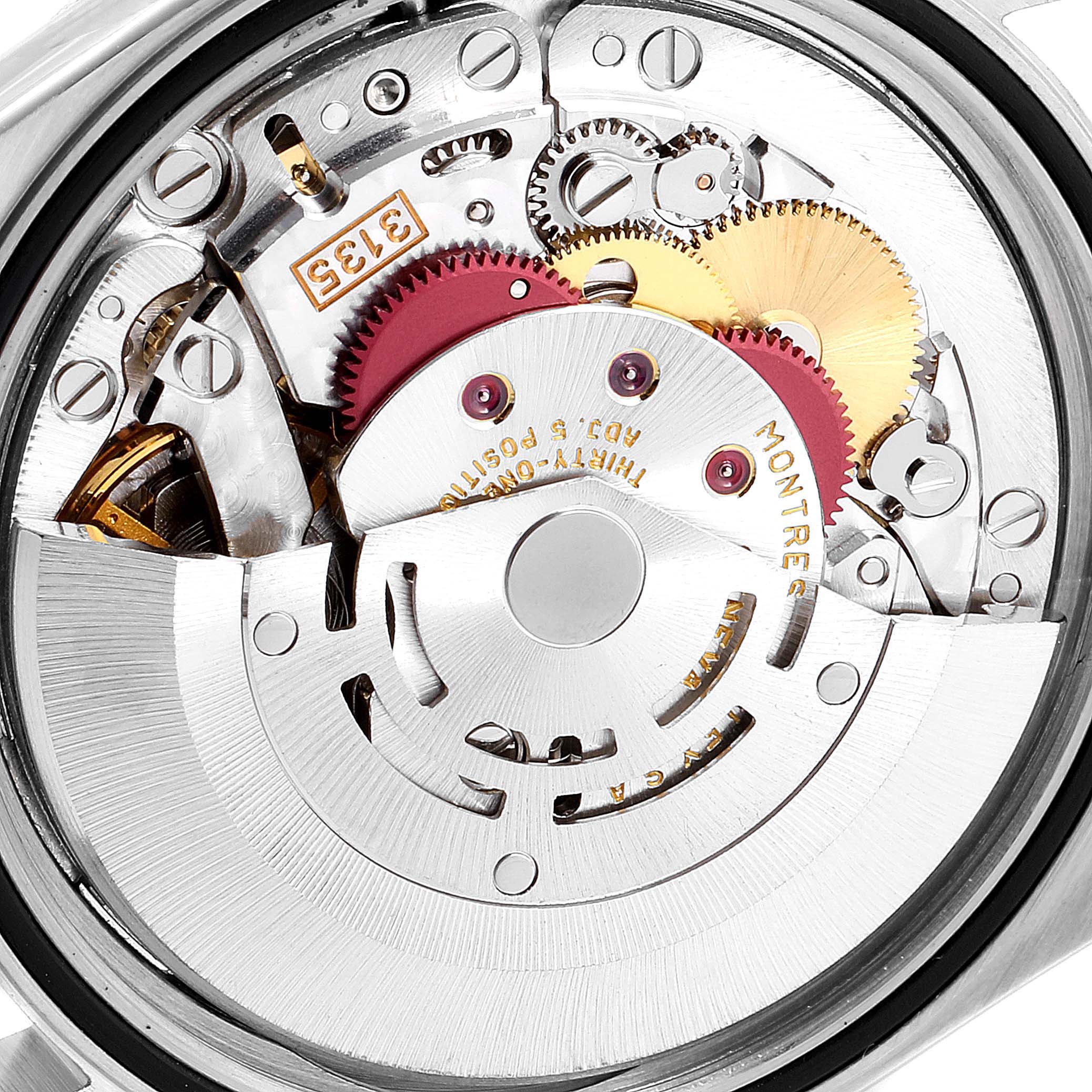 This image shows the internal movement mechanism of a Rolex Datejust 16234 Men's Stainless Steel Blue Dial 16234 Men's Stainless Steel Blue Dial watch from a close-up angle.