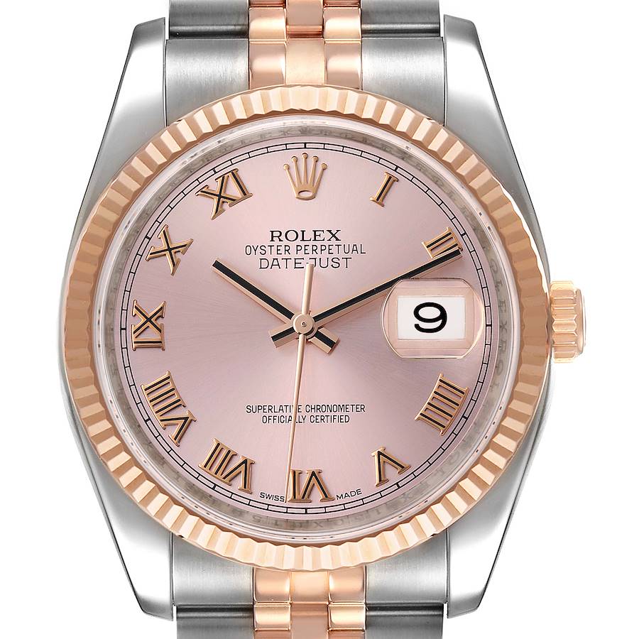 Rolex Datejust Steel Rose Gold Rose Roman Dial Mens Watch 116231 SwissWatchExpo