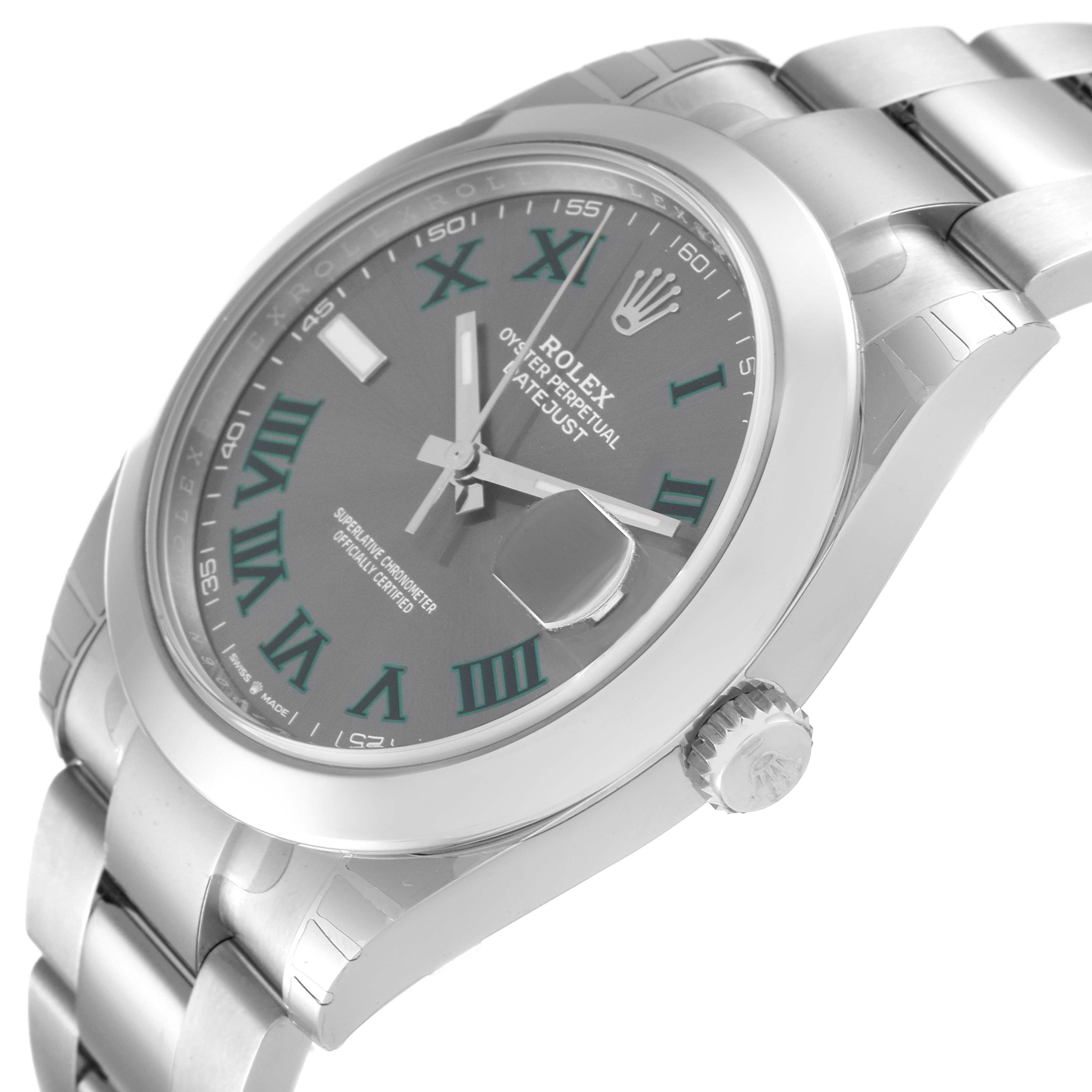 The image shows a Rolex Datejust 41 126300 Men's Stainless Steel Grey Dial 126300 Men's Stainless Steel Grey Dial watch at an angled view, highlighting the face, crown, and part of the bracelet.