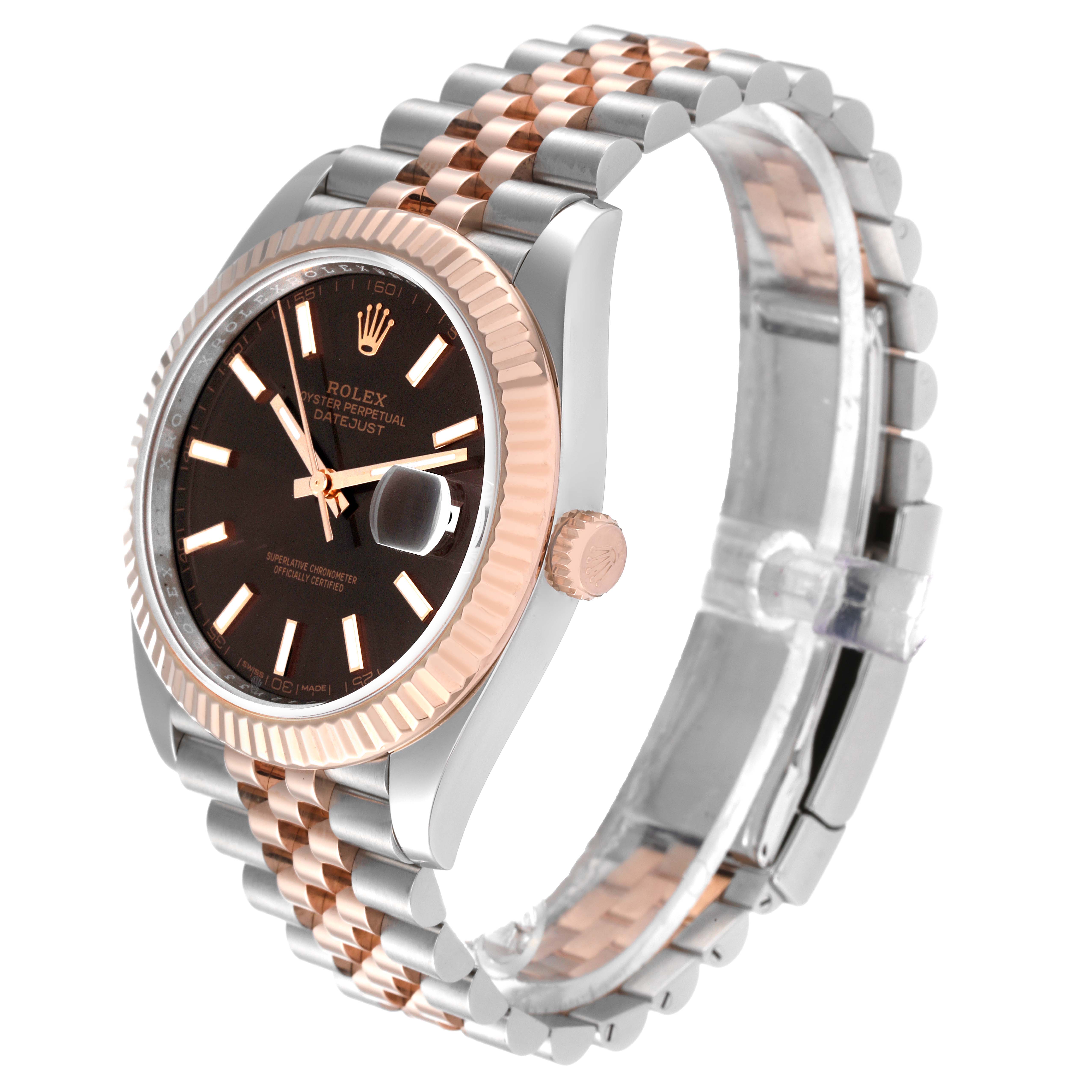 The image shows a Rolex Datejust 41 126331 Men's Steel and Gold (two tone) Brown Dial 126331 Men's Steel and Gold (two tone) Brown Dial watch at a slight angle, highlighting its dial, bezel, crown, and Jubilee bracelet.