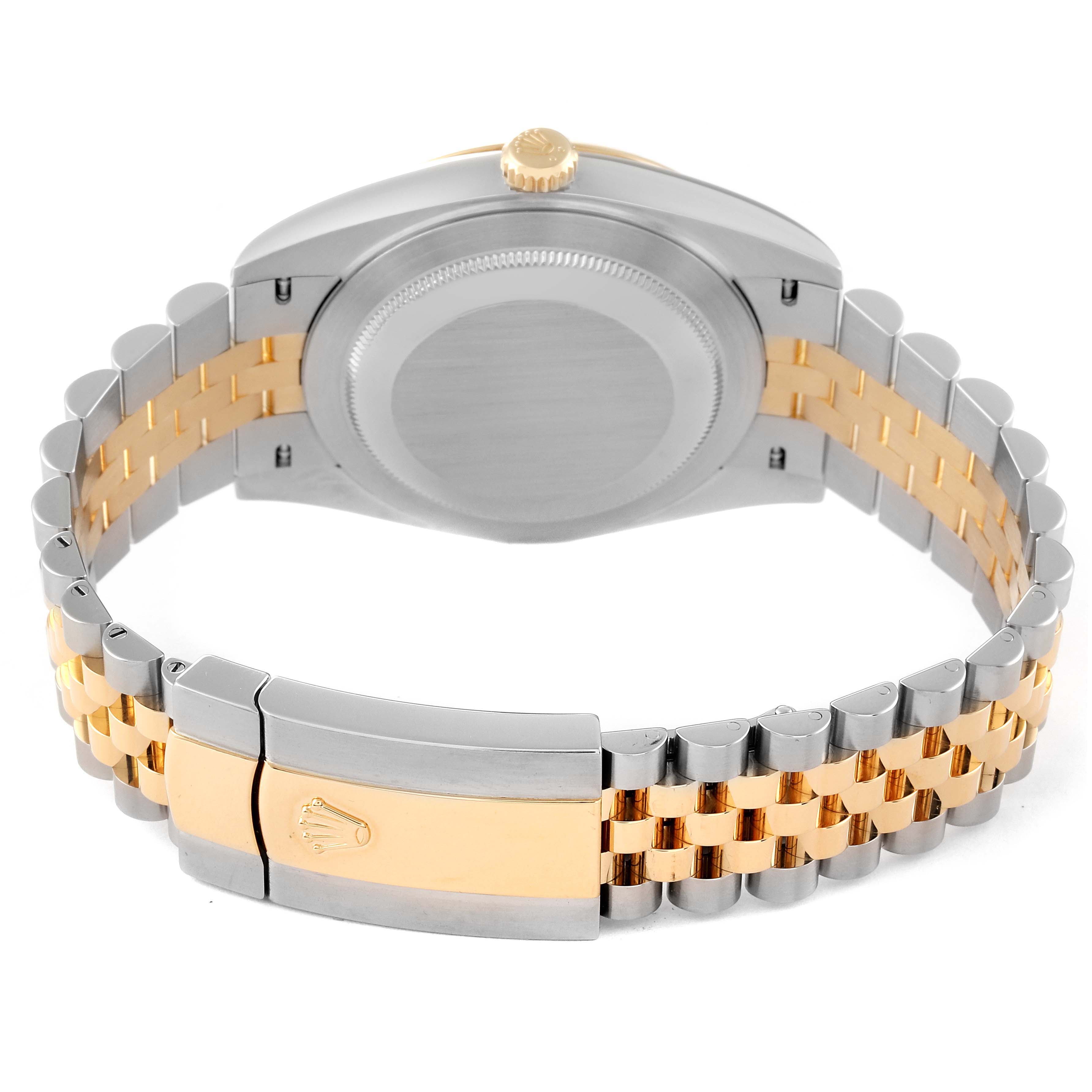 This image shows the back view of the Rolex Datejust 41 126333 Men's Steel and Gold (two tone) Black Dial 126333 Men's Steel and Gold (two tone) Black Dial watch, including the clasp and bracelet.