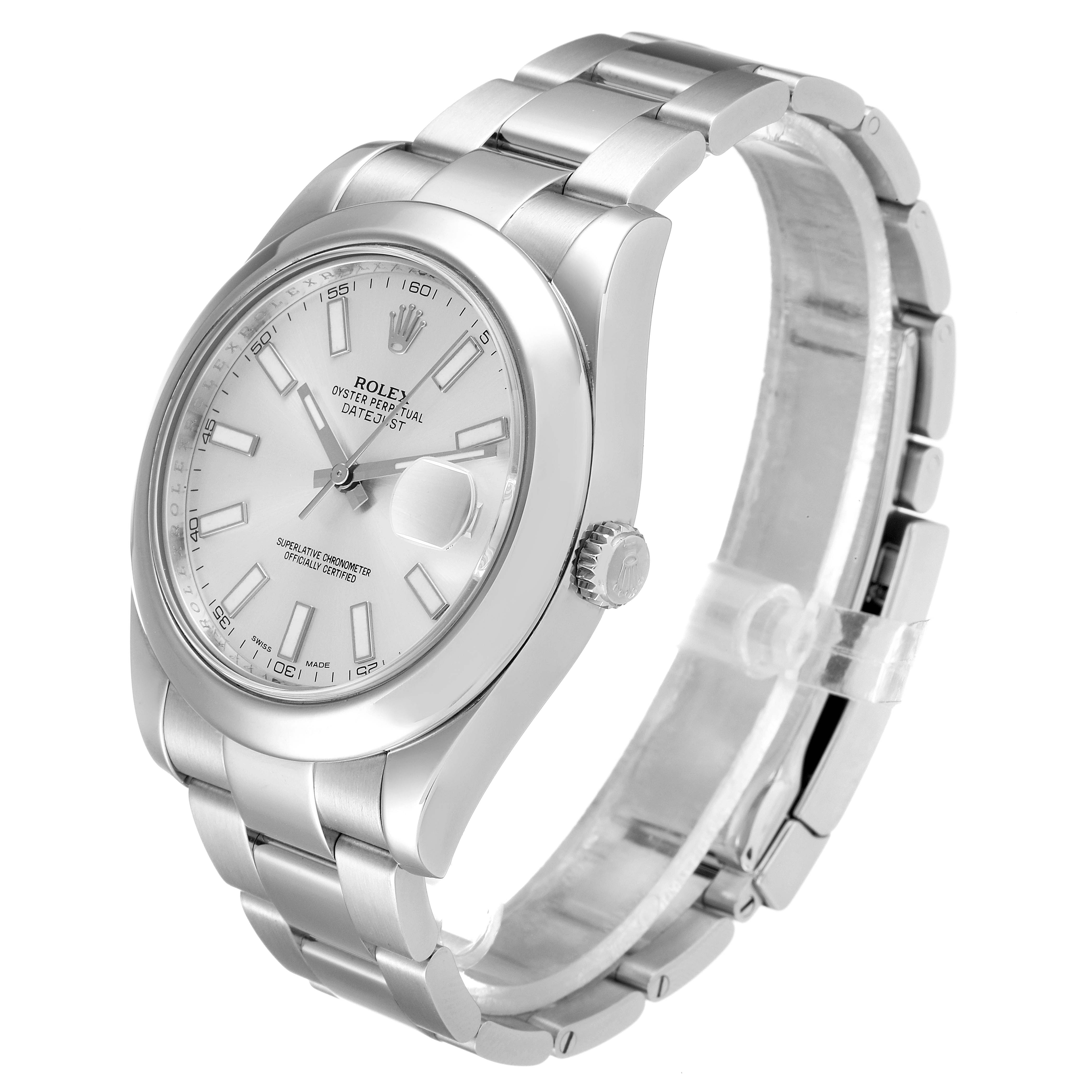 The Rolex Datejust 41 116300 Men
s Stainless Steel Silver Dial 116300 Men
s Stainless Steel Silver Dial watch is shown from a front-right angle displaying the dial, bezel, and bracelet.