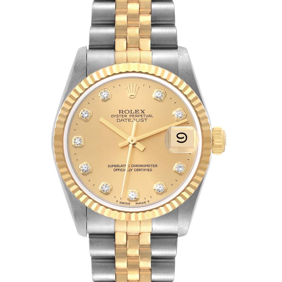 Rolex Datejust Midsize Steel Yellow Gold Diamond Ladies Watch 68273 Unworn NOS SwissWatchExpo
