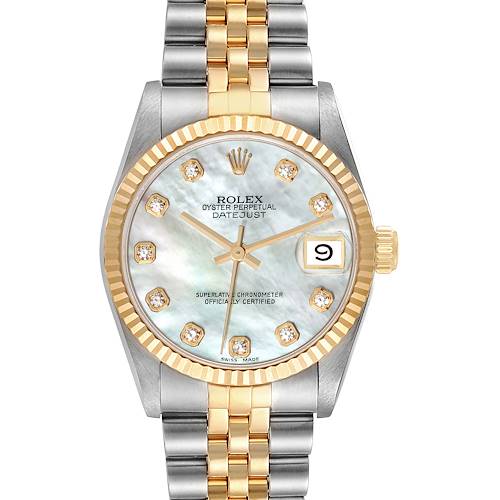 Photo of Rolex Datejust Midsize Steel Yellow Gold MOP Diamond Dial Ladies Watch 68273