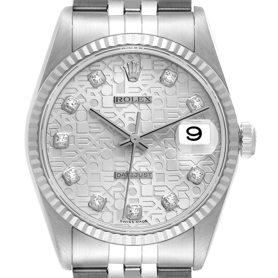 Rolex Datejust Steel White Gold Silver Diamond Dial Mens Watch 16234 + 2 Extra Link SwissWatchExpo