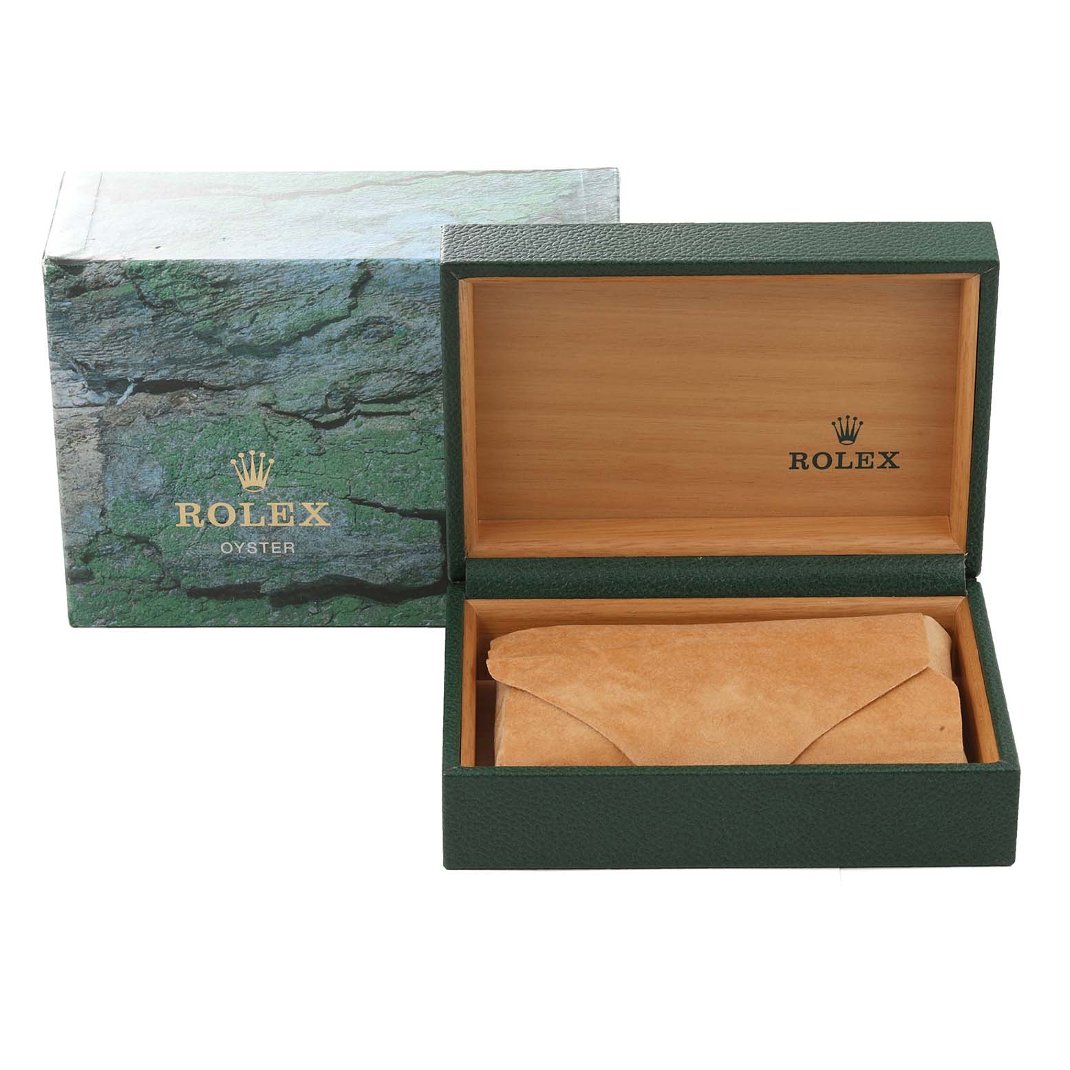 This image shows the packaging box and protective case for a Rolex Datejust 16234 Men's Stainless Steel Pink Dial 16234 Men's Stainless Steel Pink Dial watch.