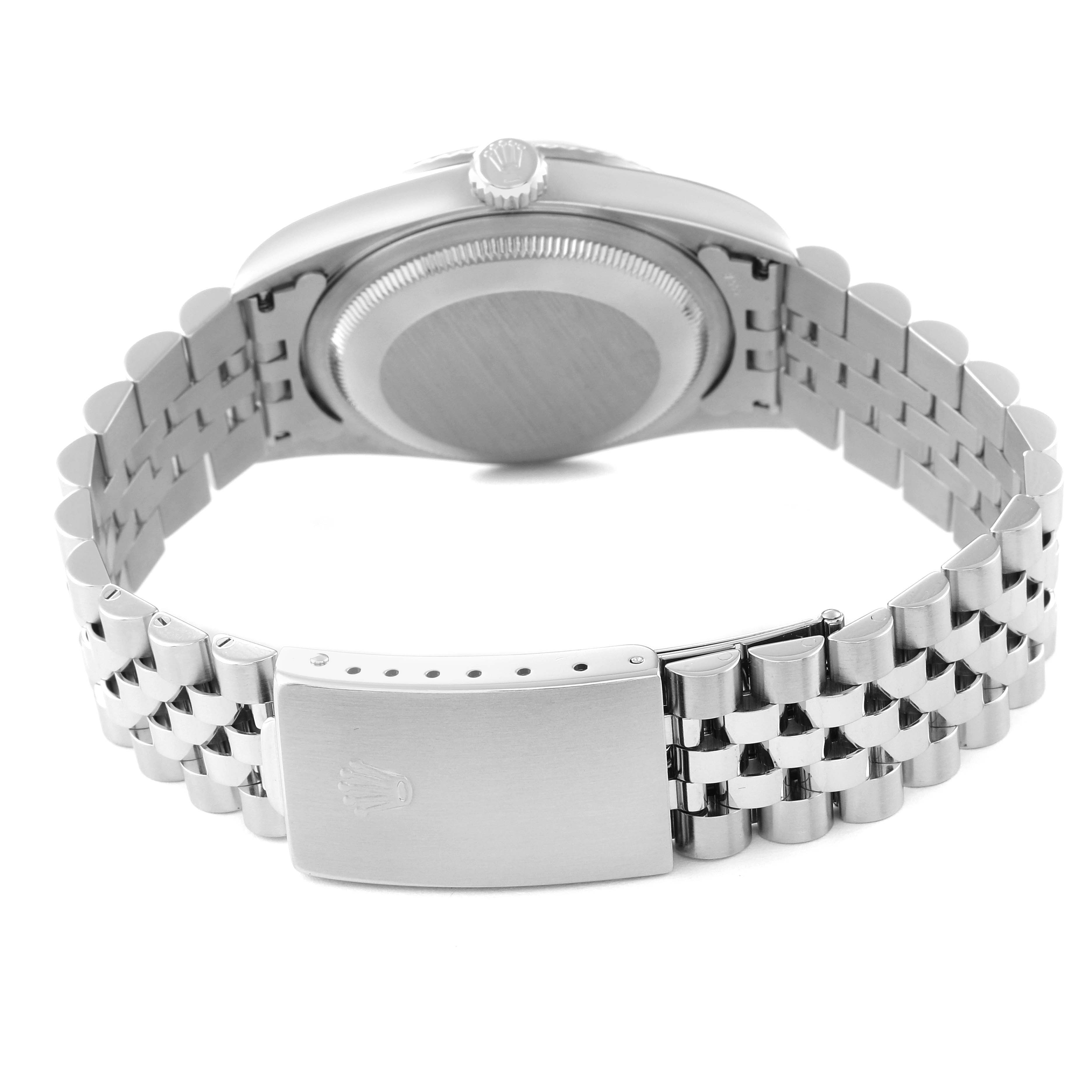 The image shows the back and clasp of a Rolex Datejust 16234 Men's Stainless Steel Pink Dial 16234 Men's Stainless Steel Pink Dial watch.