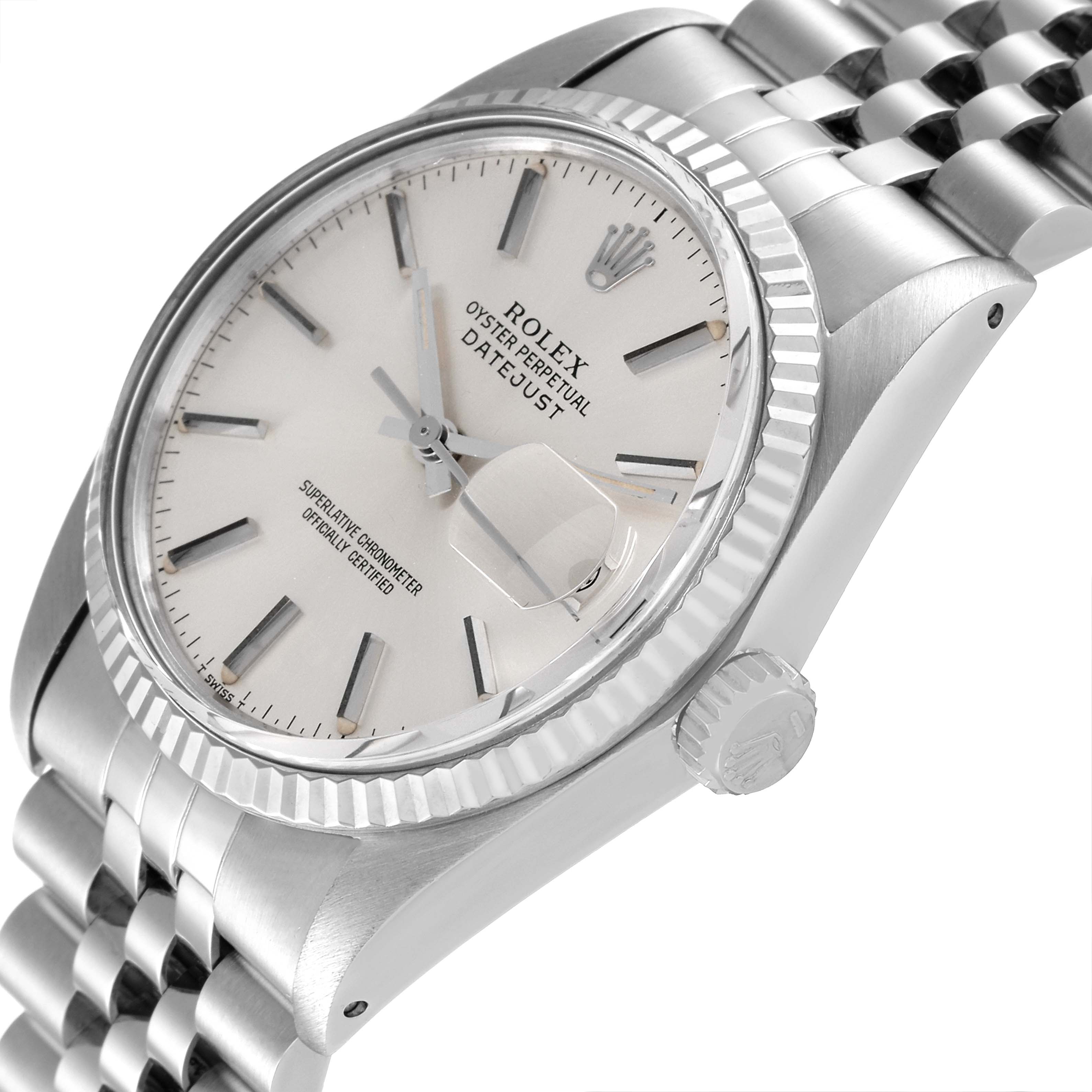 The Rolex Vintage Collection 16014 Men's Stainless Steel Silver Dial 16014 Men's Stainless Steel Silver Dial model watch is shown at an angle highlighting the face, bezel, crown, and part of the bracelet.