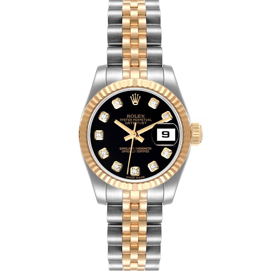 Rolex Datejust Steel Yellow Gold Black Diamond Dial Ladies Watch 179173 SwissWatchExpo