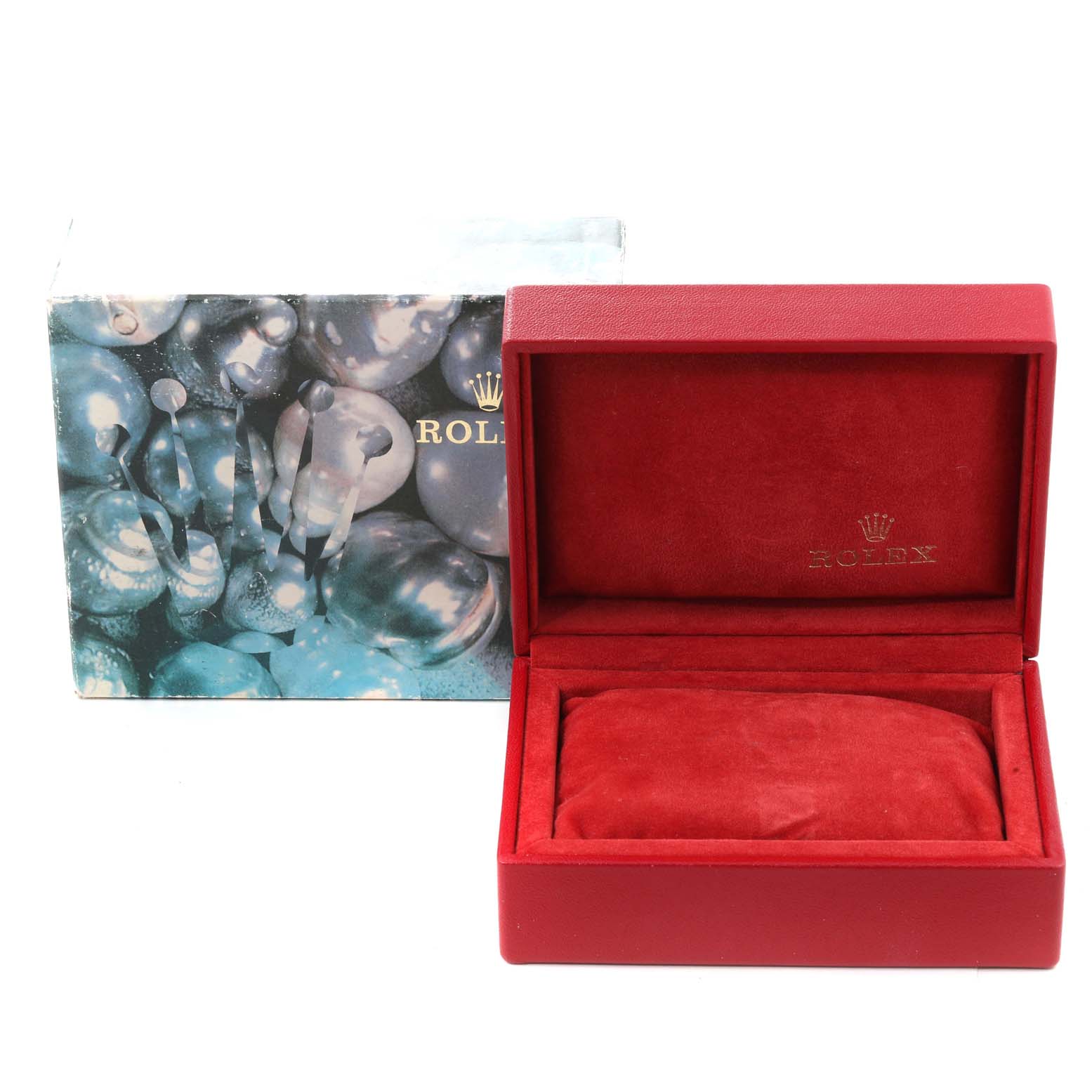 The image shows the box and watch case for a Rolex Datejust 79173 Women's Steel and Gold (two tone) Black Dial 79173 Women's Steel and Gold (two tone) Black Dial model, with the watch case open and empty.