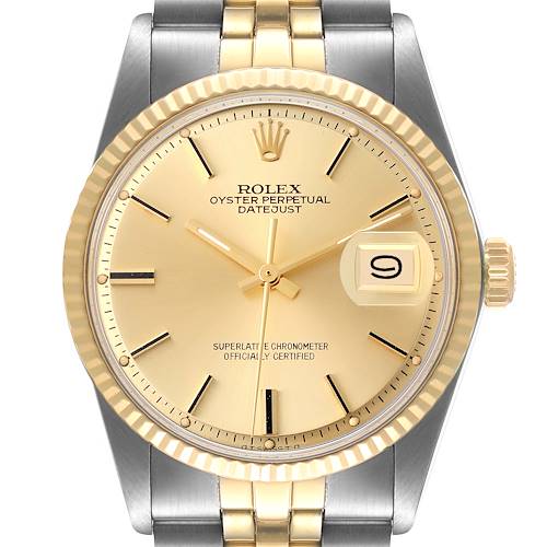 Photo of Rolex Datejust Steel Yellow Gold Dial Vintage Mens Watch 1601 Box Papers