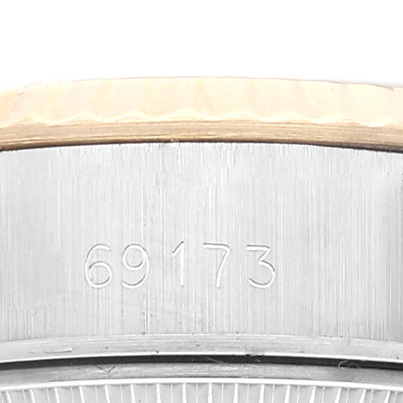 The close-up image shows the model number “69173” on the casing of a Rolex Datejust 69173 Women's Steel and Gold (two tone) Champagne Dial 69173 Women's Steel and Gold (two tone) Champagne Dial watch.