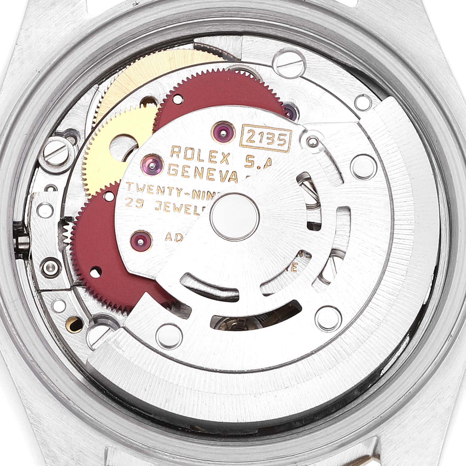 This image shows the internal mechanism or movement of the Rolex Datejust 69173 Women's Steel and Gold (two tone) Champagne Dial 69173 Women's Steel and Gold (two tone) Champagne Dial watch.