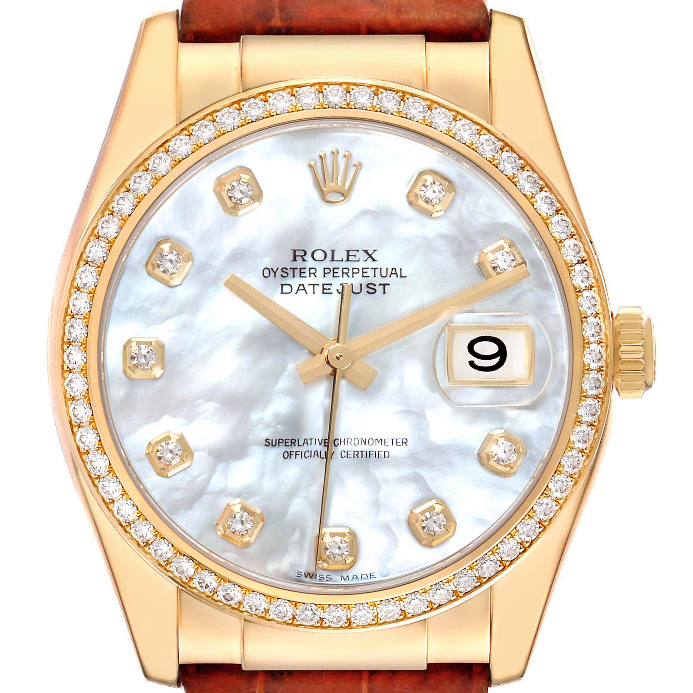 Rolex Datejust Gold Diamonds Mother of Pearl Watch 116188