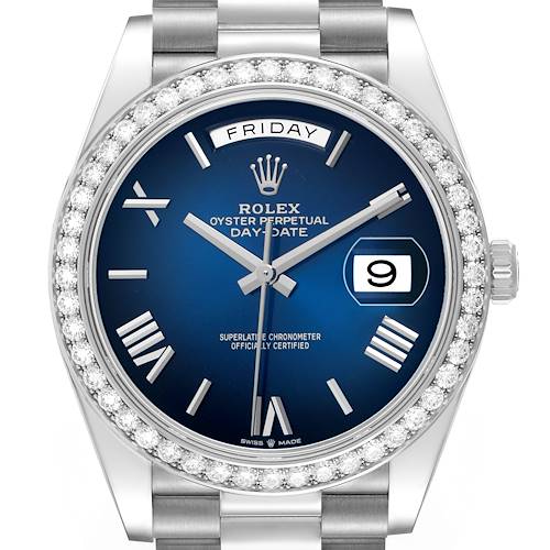 Photo of Rolex Day-Date President White Gold Blue Diamond Mens Watch 228349 Box Card