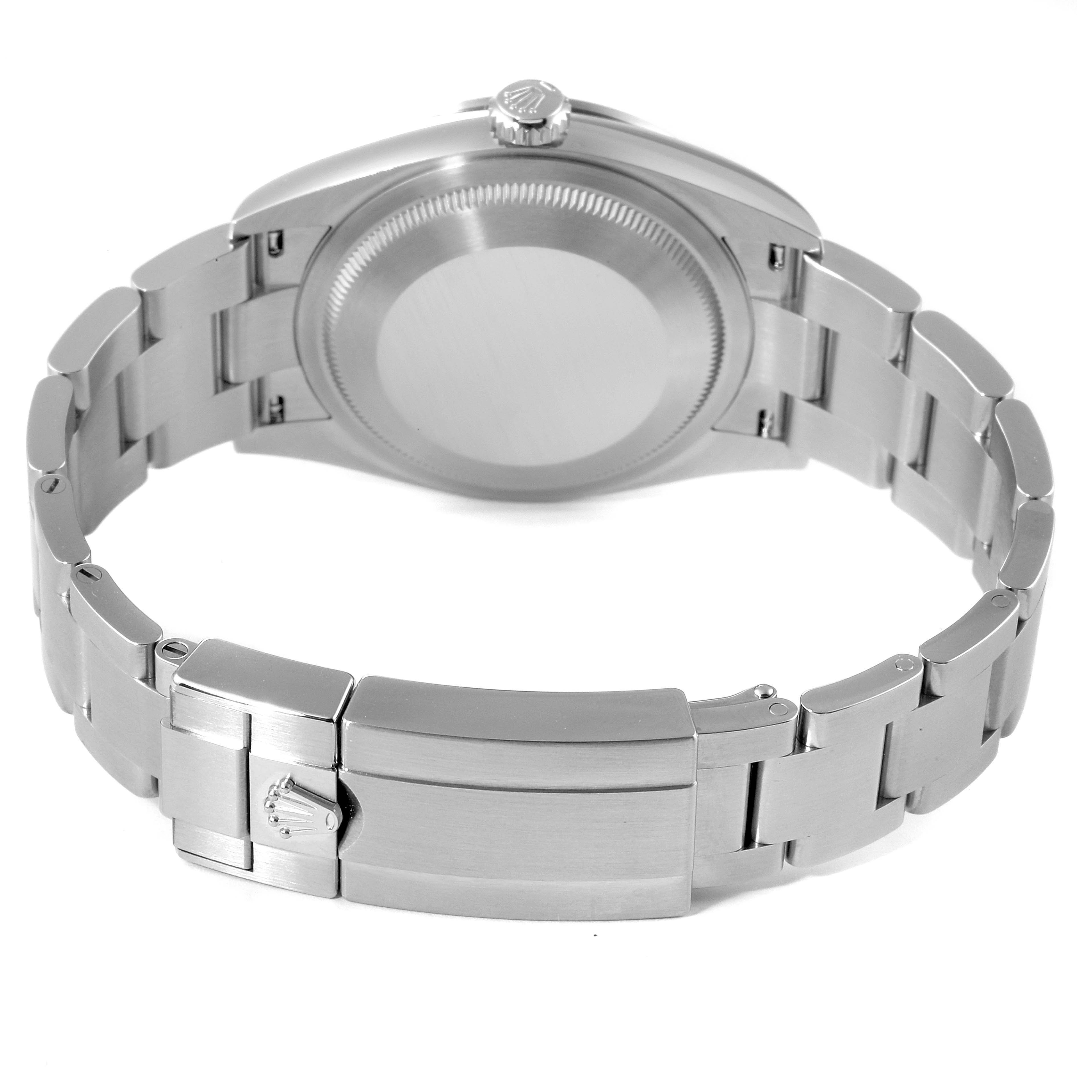 The image shows the back view of the Rolex Explorer 124270 Men's Stainless Steel Black Dial 124270 Men's Stainless Steel Black Dial watch, including its case, bracelet, and clasp.