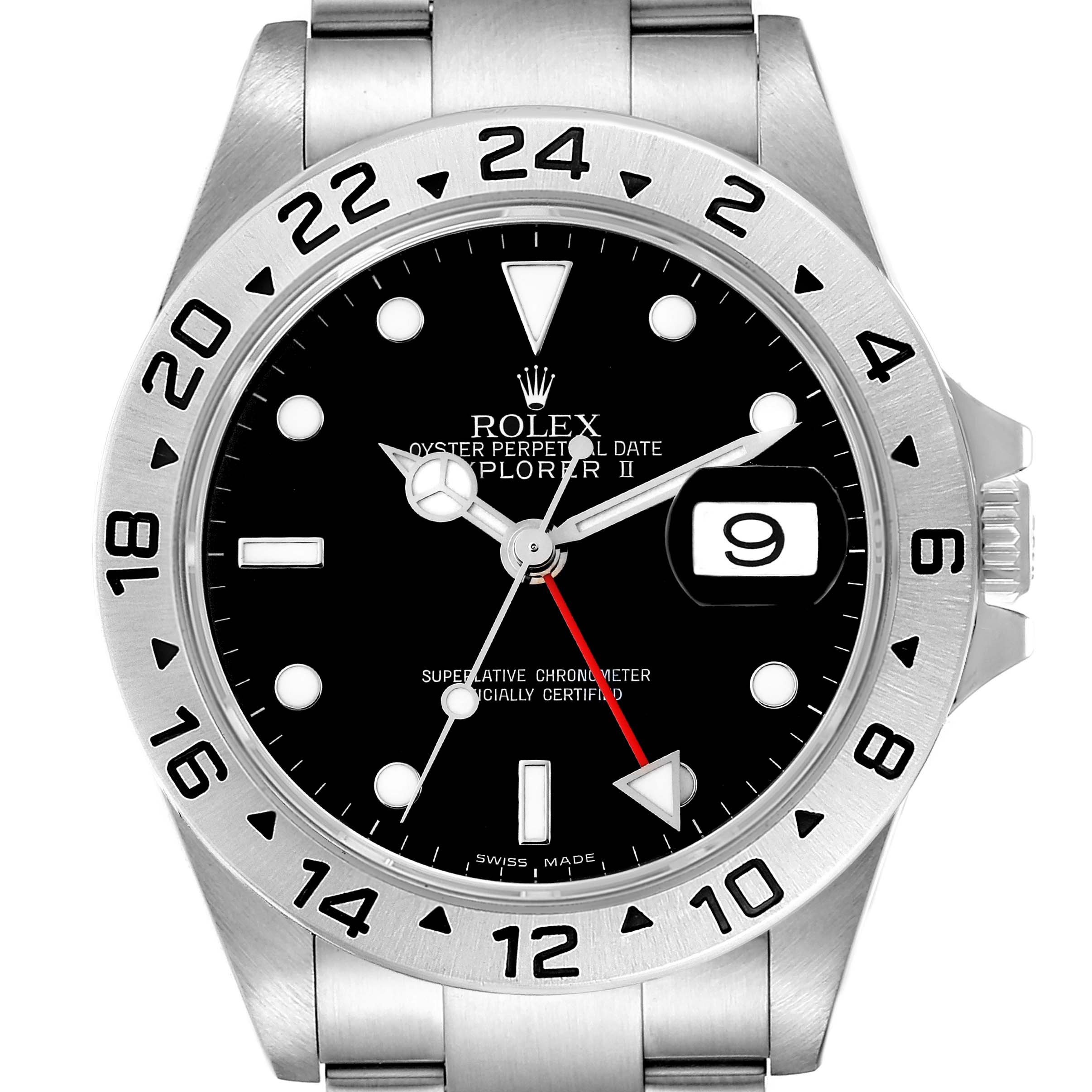 The image shows a close-up of the dial and bezel of a Rolex Explorer 16570 Men
s Stainless Steel Black Dial 16570 Men
s Stainless Steel Black Dial watch, emphasizing the details and features.
