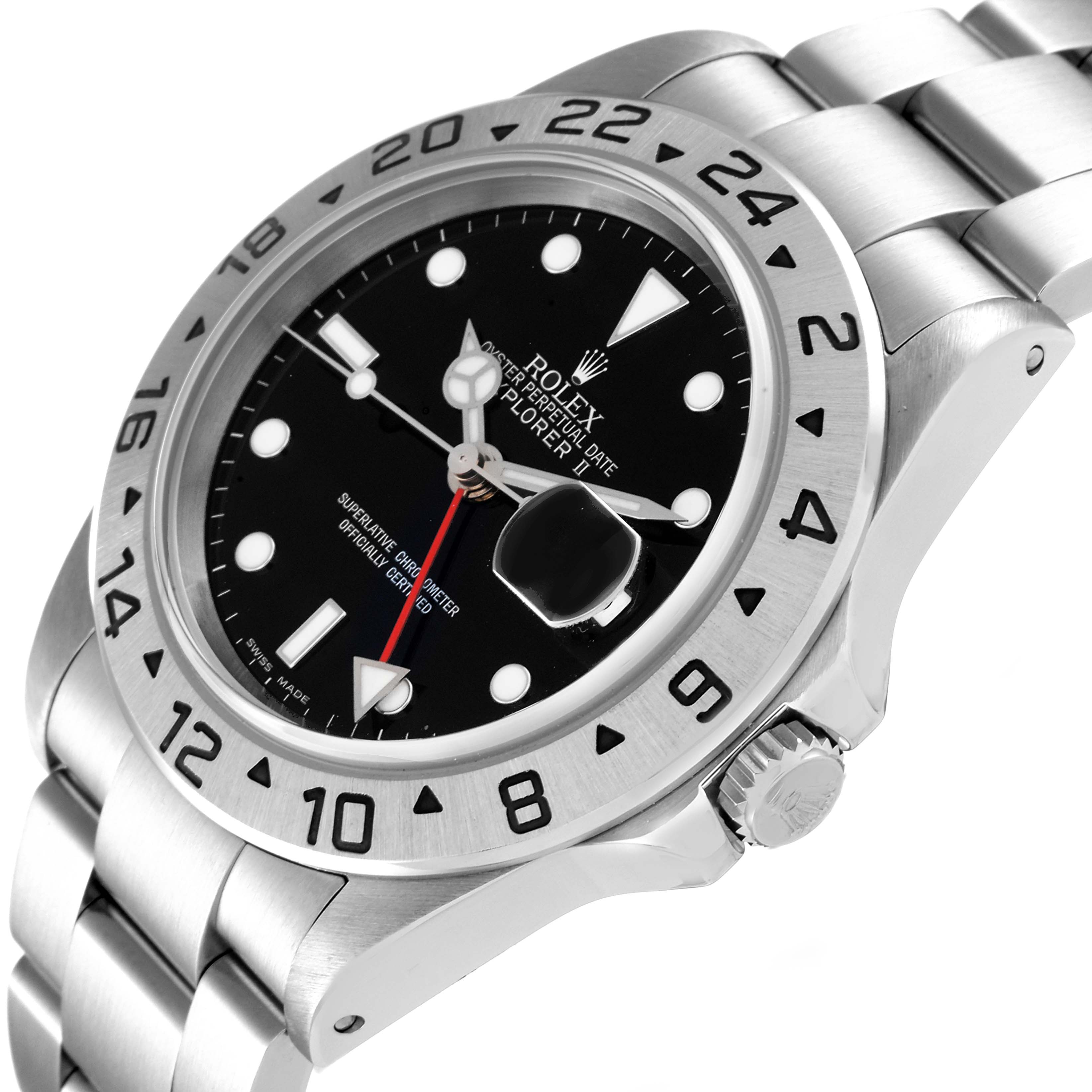This image shows a Rolex Explorer 16570 Men
s Stainless Steel Black Dial 16570 Men
s Stainless Steel Black Dial watch at an angle highlighting its bezel, dial, and part of the bracelet.