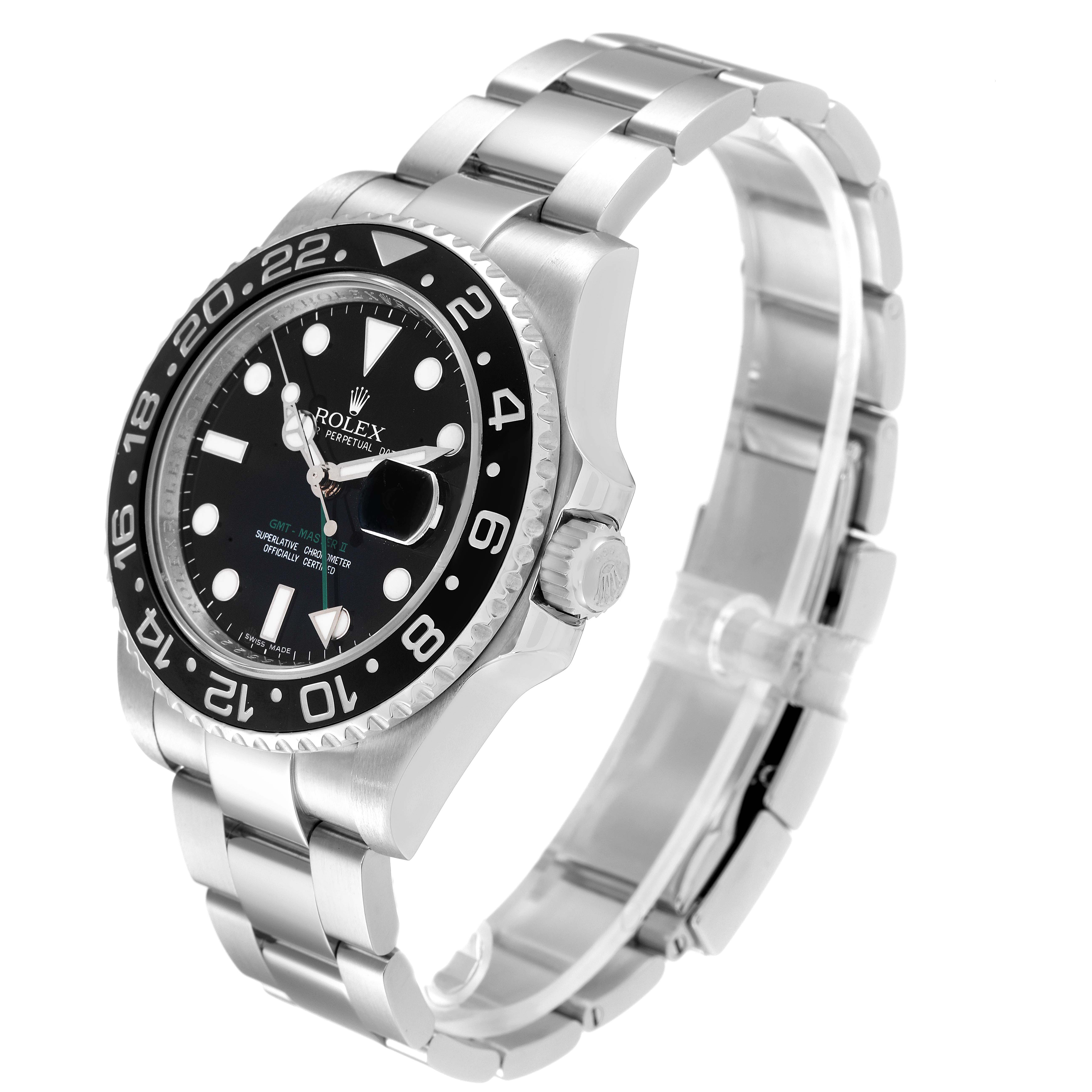 The Rolex GMT-Master 116710 Men's Stainless Steel Black Dial 116710 Men's Stainless Steel Black Dial watch is shown at a three-quarter angle, displaying the face, bezel, crown, and bracelet.
