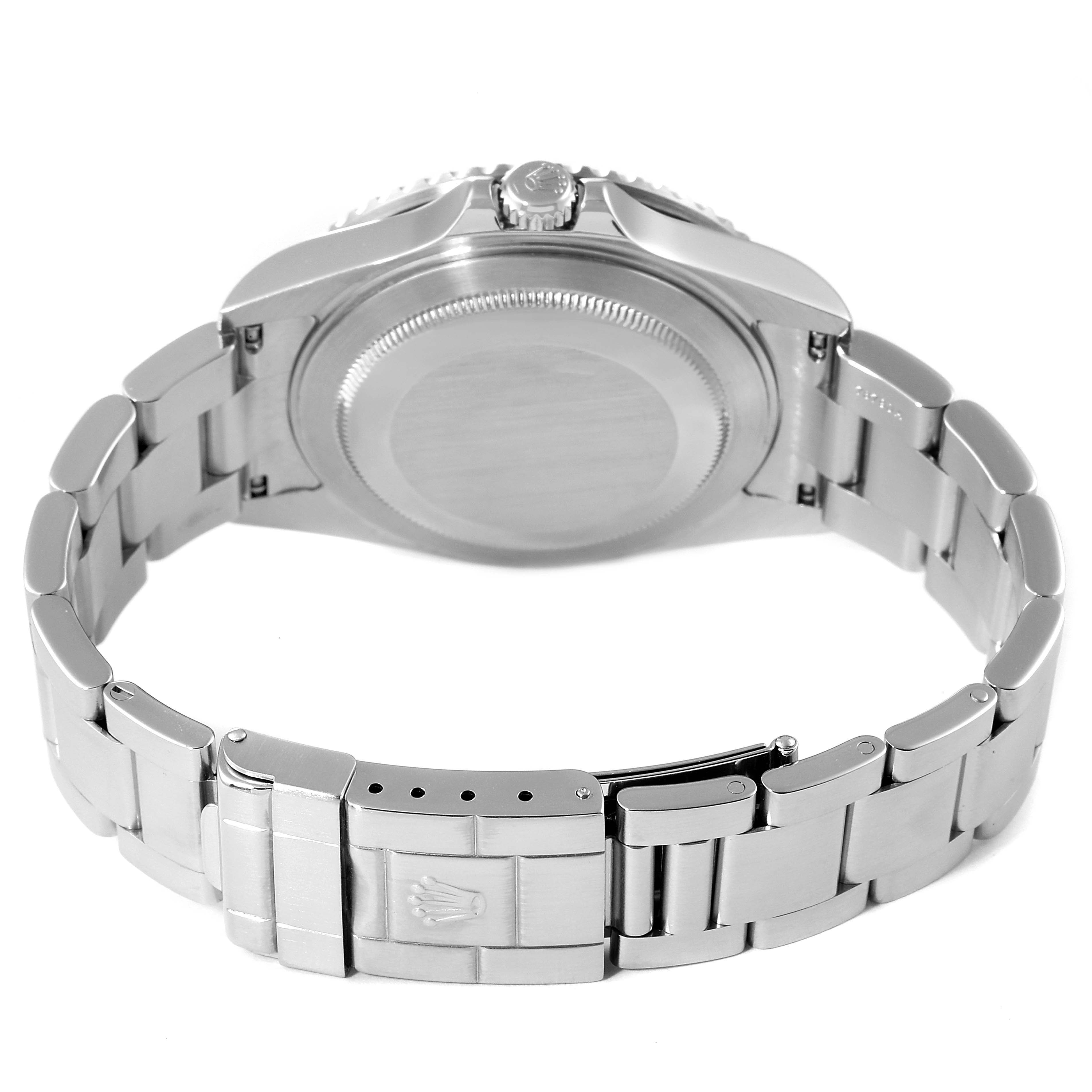 The image shows the back case and bracelet of a Rolex GMT-Master 16710 Men
s Stainless Steel Black Dial 16710 Men
s Stainless Steel Black Dial watch from a rear perspective.