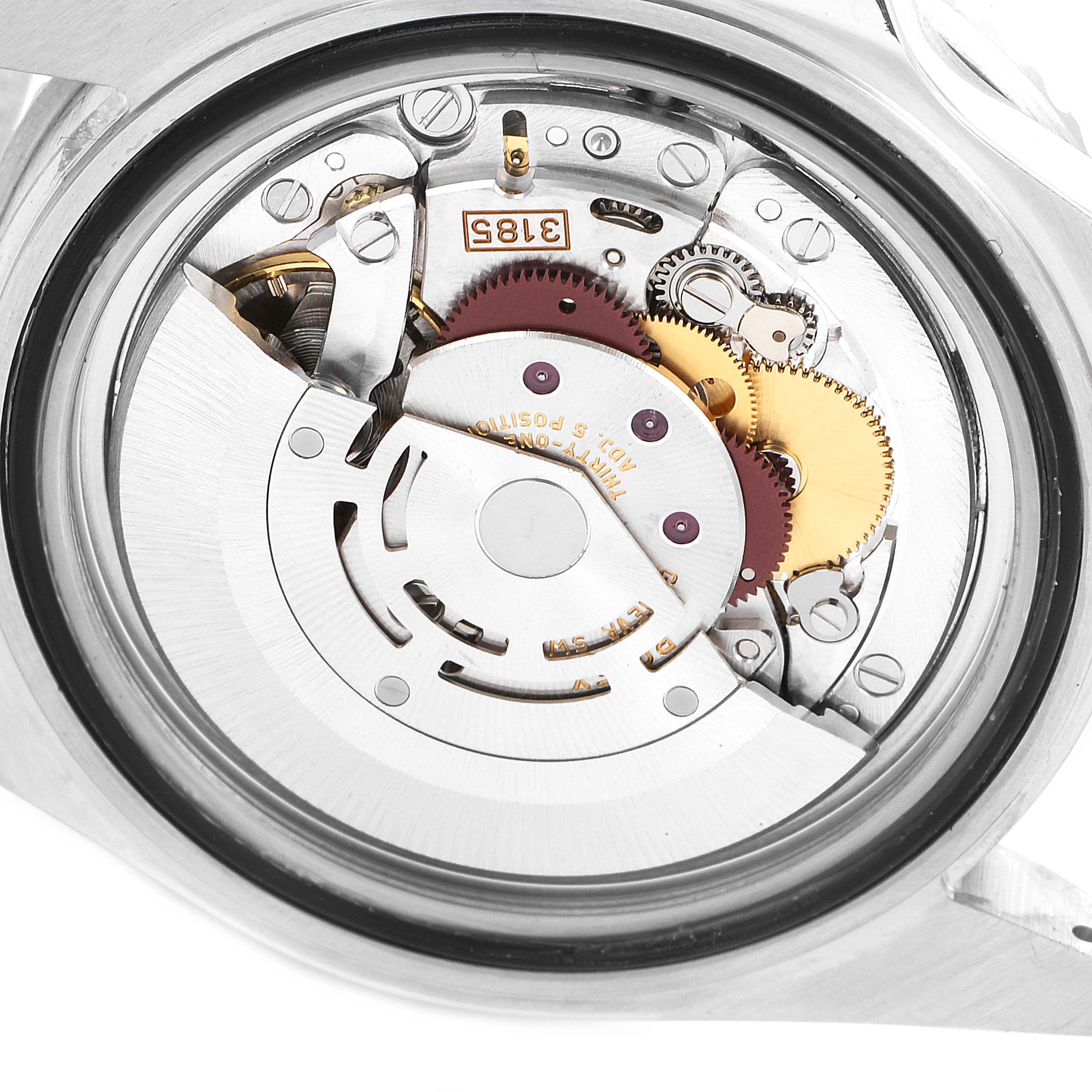 The image shows a close-up view of the internal mechanical movement of the Rolex GMT-Master 16710 Men
s Stainless Steel Black Dial 16710 Men
s Stainless Steel Black Dial watch.