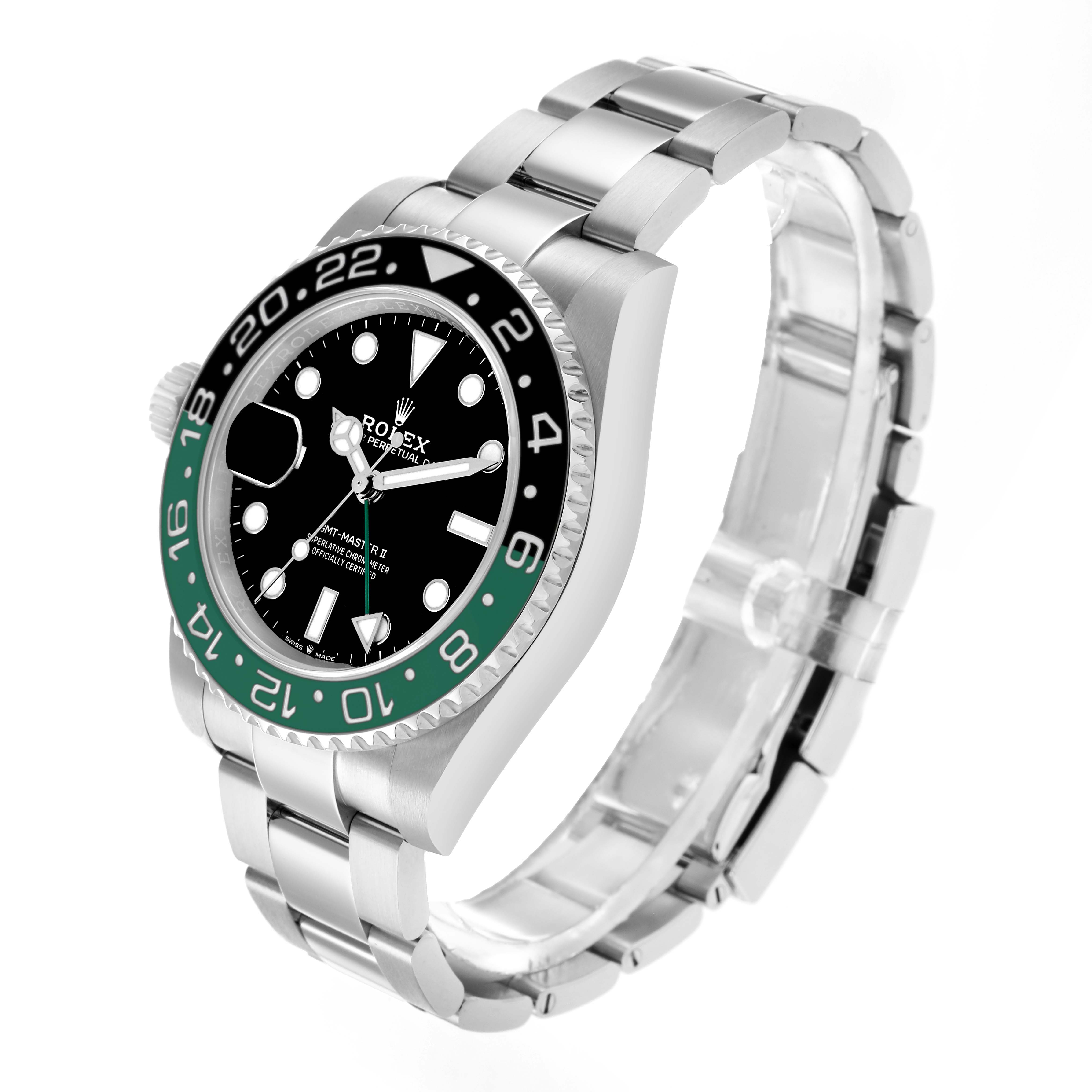 The Rolex GMT-Master 126720 Men
s Stainless Steel Black Dial is shown at a slight angle, displaying the face, bezel, and bracelet.