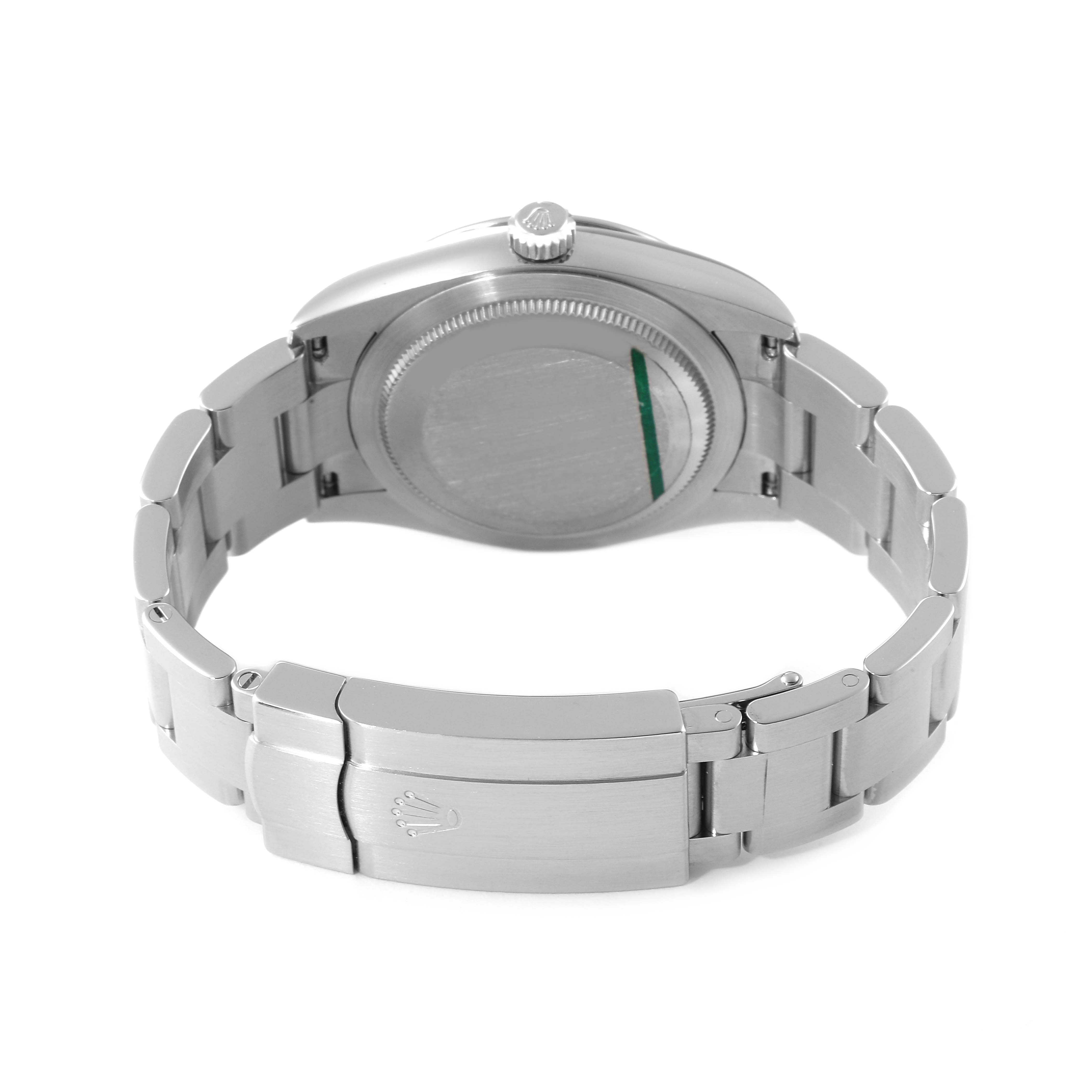 This image shows the back view of the Rolex Oyster Perpetual 124200 Men's Stainless Steel Black Dial 124200 Men's Stainless Steel Black Dial watch, highlighting its case back, bracelet links, and clasp.