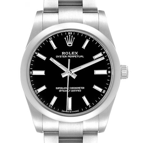 Photo of Rolex Oyster Perpetual 34mm Black Dial Steel Mens Watch 124200