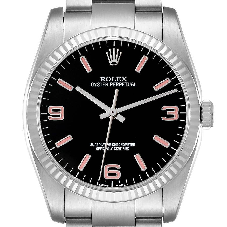 Rolex Oyster Perpetual Steel White Gold Black Dial Mens Watch 116034 SwissWatchExpo