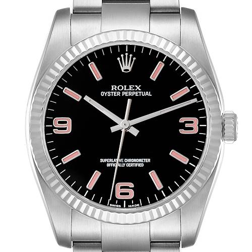 Photo of Rolex Oyster Perpetual Steel White Gold Black Dial Mens Watch 116034