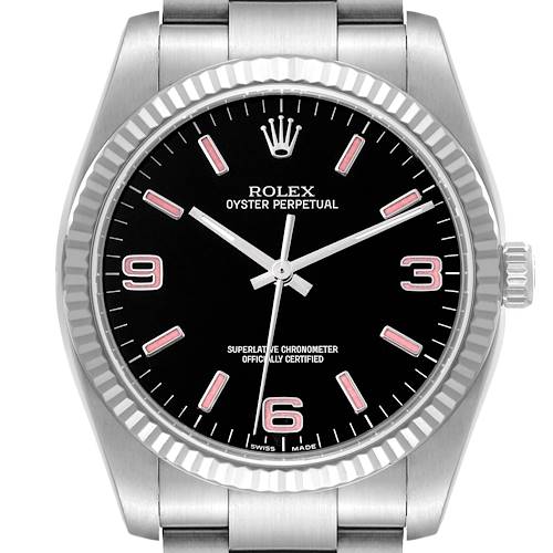 Photo of Rolex Oyster Perpetual Steel White Gold Black Dial Mens Watch 116034 Box Card
