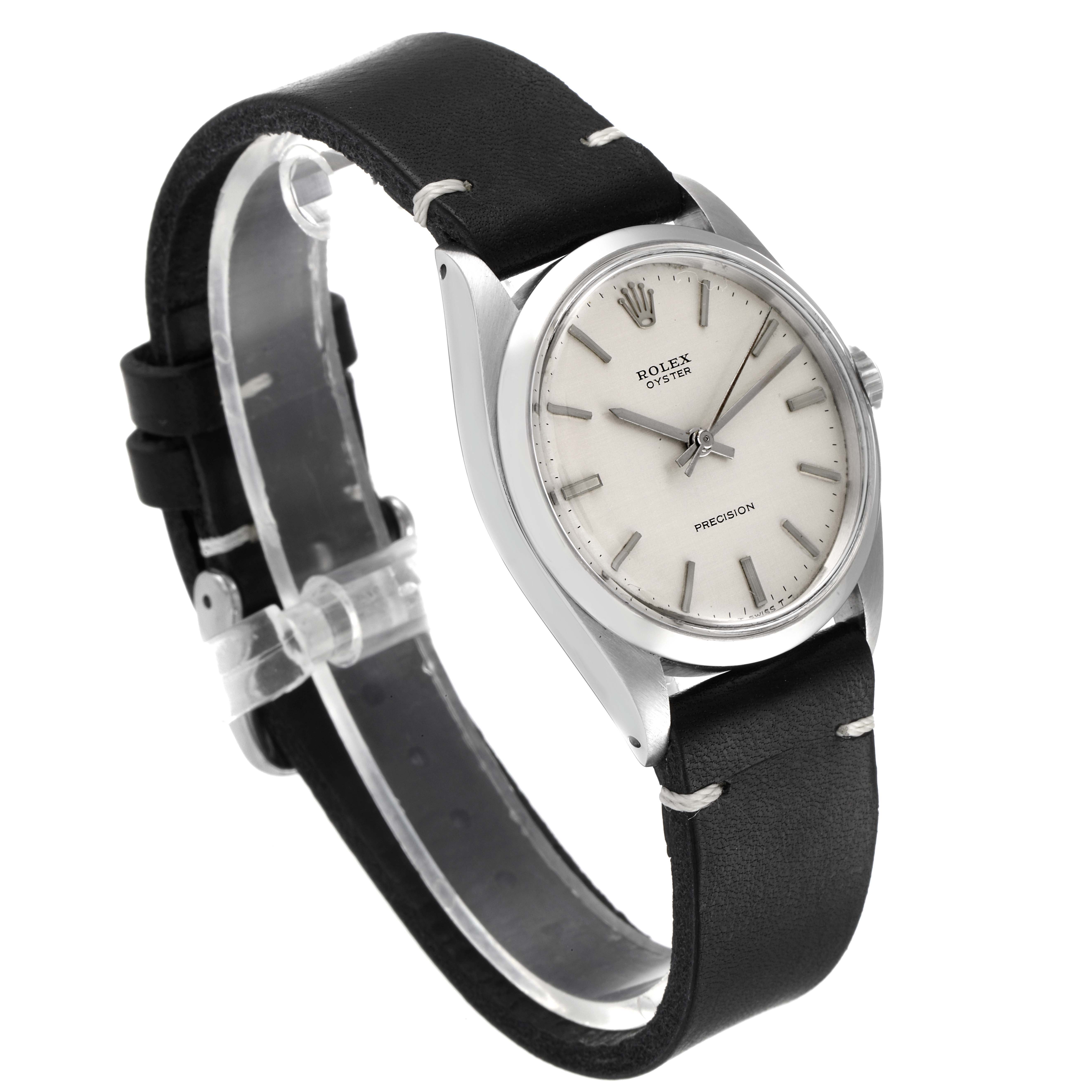 The Rolex Vintage Collection 6426 Men's Stainless Steel Silver Dial 6426 Men's Stainless Steel Silver Dial model watch is shown at a slight oblique angle, displaying the face, bezel, crown, and leather strap.