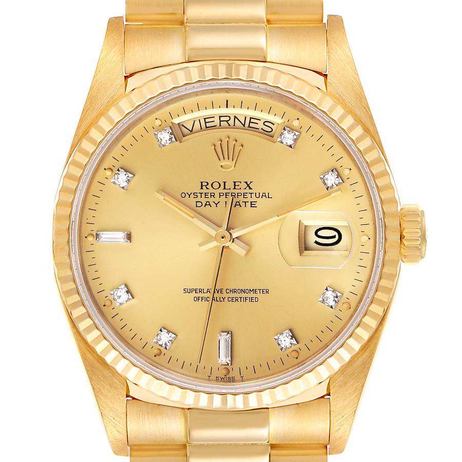 Rolex President Day-Date 18k Yellow Gold Diamond Mens Watch 18038 Box Papers SwissWatchExpo
