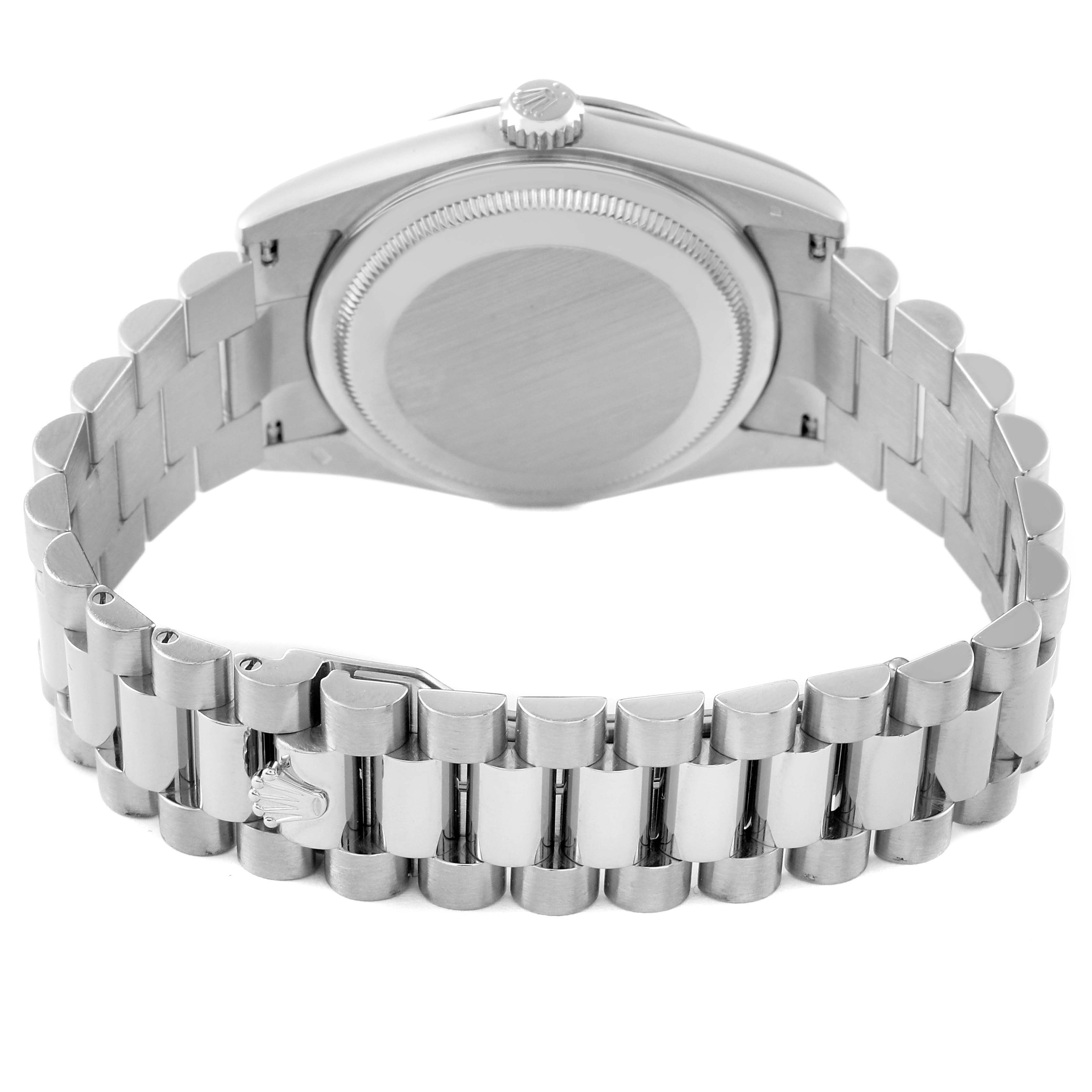 This image shows the back view and bracelet of the Rolex President 118239 Men's White Gold Silver Dial 118239 Men's White Gold Silver Dial model watch.