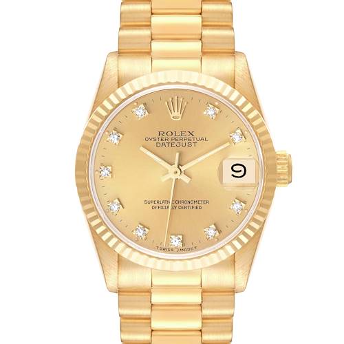 Photo of Rolex President Midsize Yellow Gold Diamond Dial Ladies Watch 68278 Papers