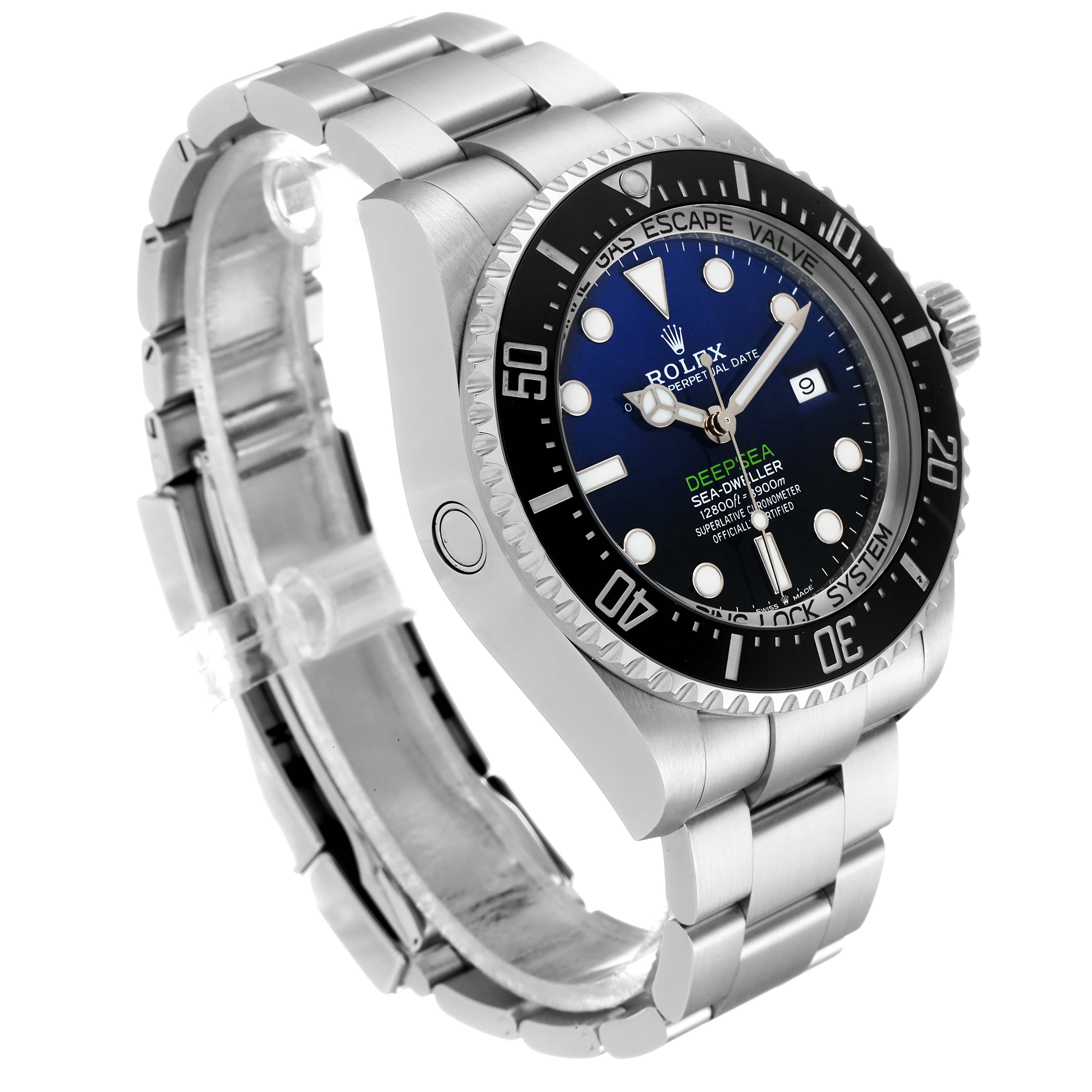 The image shows a Rolex Sea-Dweller 126660 Men's Stainless Steel Blue Dial 126660 Men's Stainless Steel Blue Dial watch at a three-quarter angle, displaying the face, bezel, and part of the bracelet.